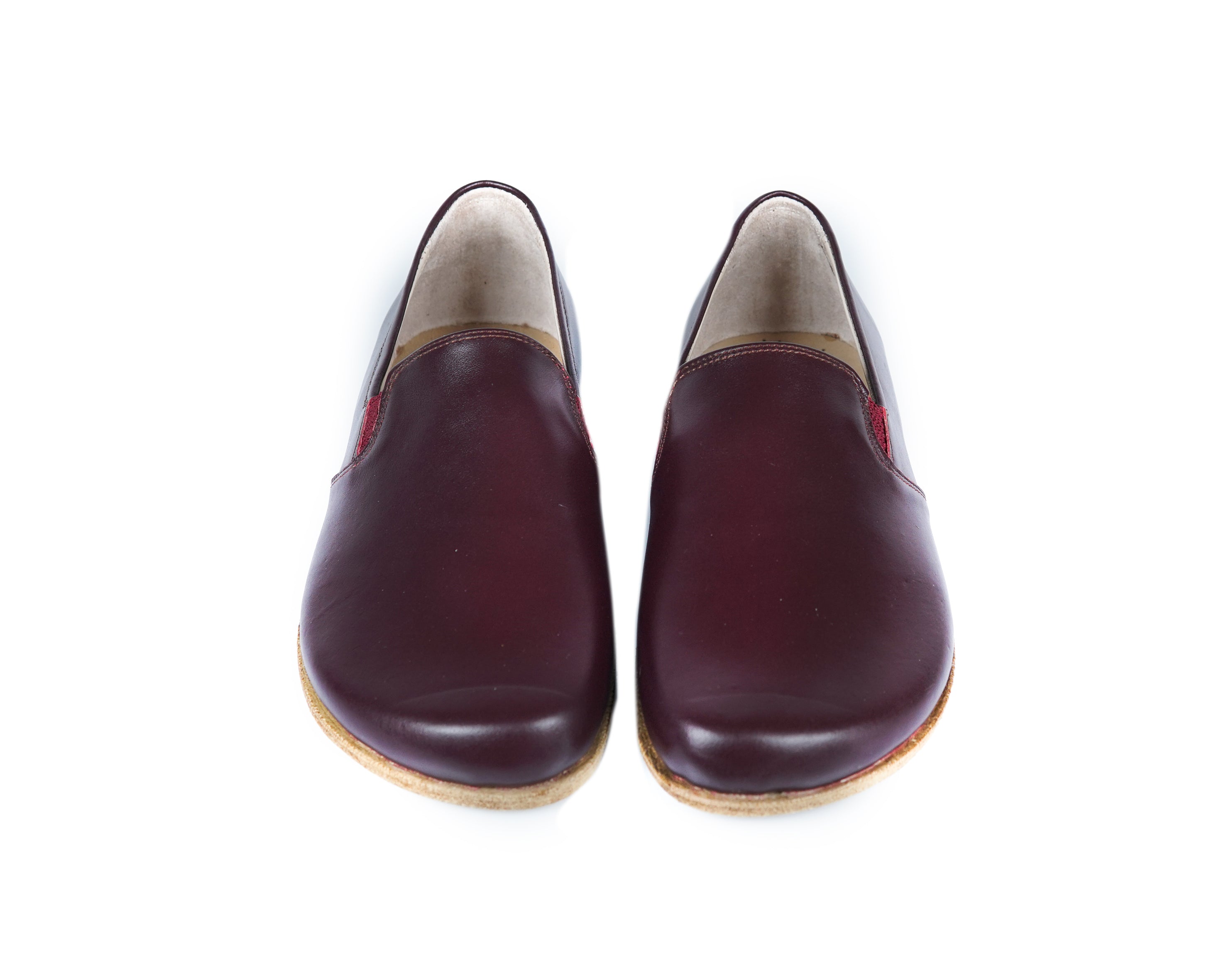 Burgundy Slip-On Wide Barefoot Smooth Leather Handmade Classic Shoes 