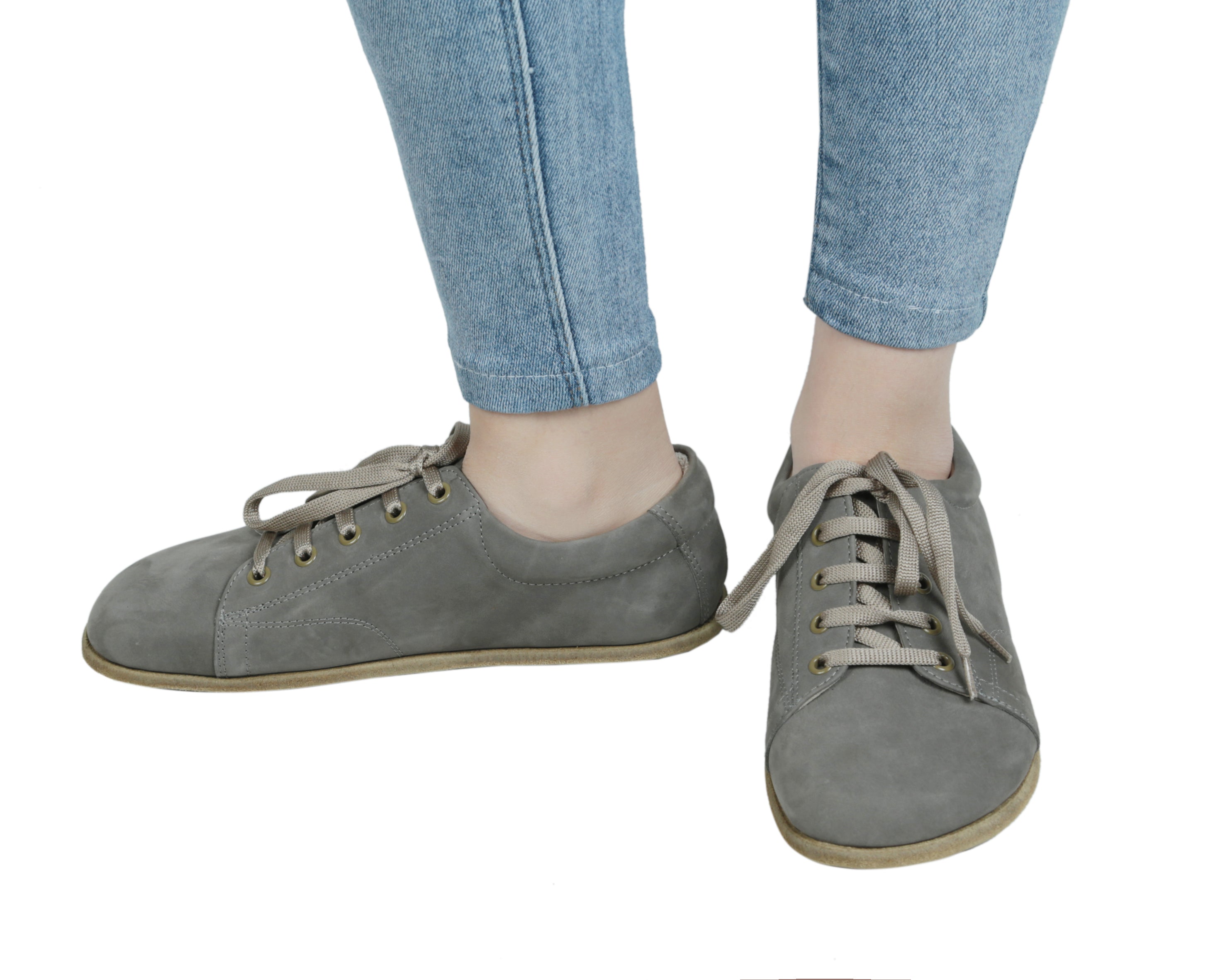 Gray Sneaker Wide Barefoot Nubuck Leather Handmade Shoes