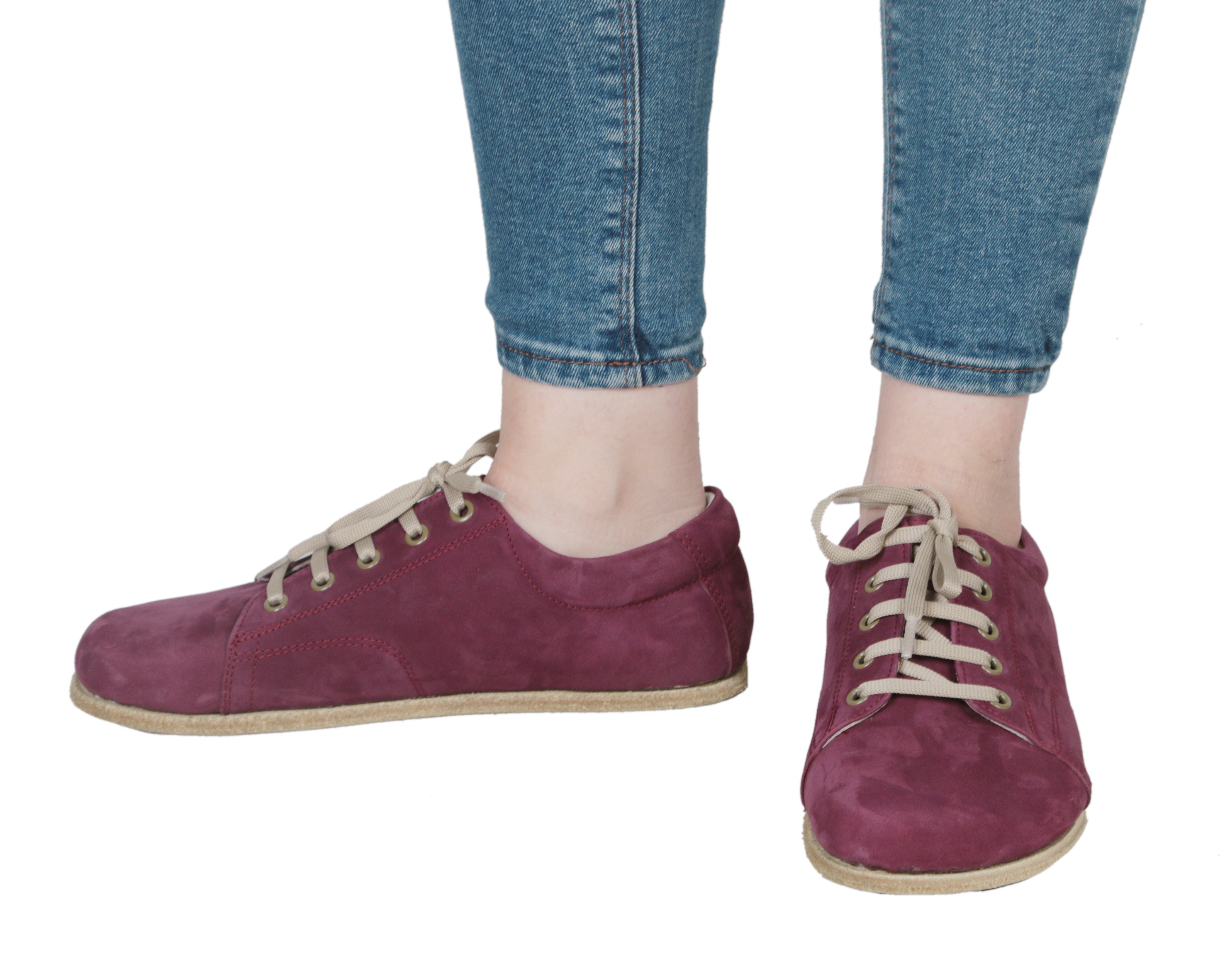 Red Sneaker Wide Barefoot Nubuck Leather Handmade Shoes 