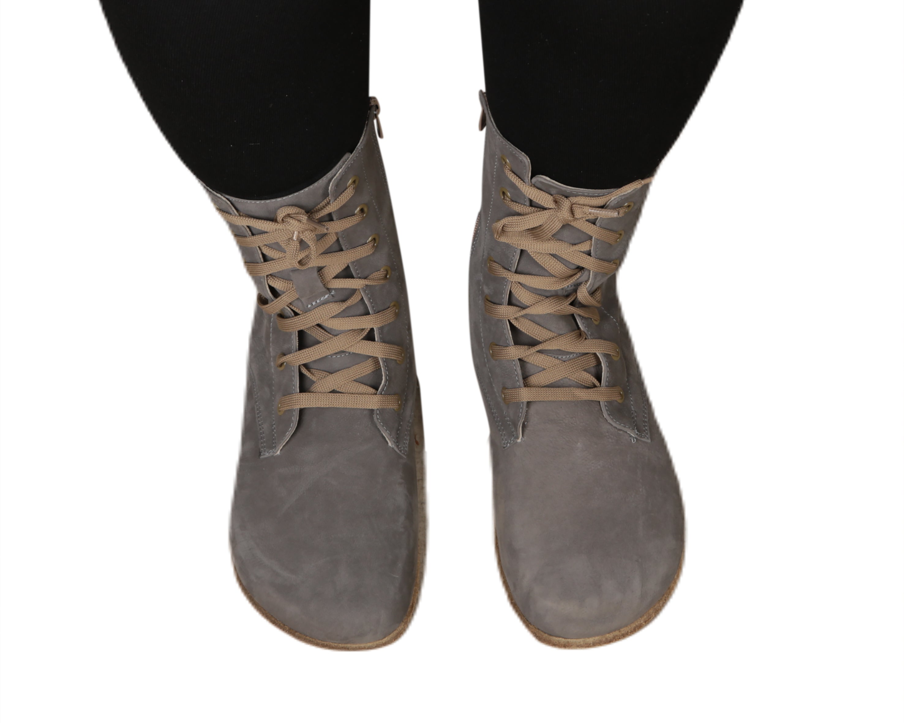 Gray Long Boots Wide Barefoot Nubuck Leather Handmade Shoes 