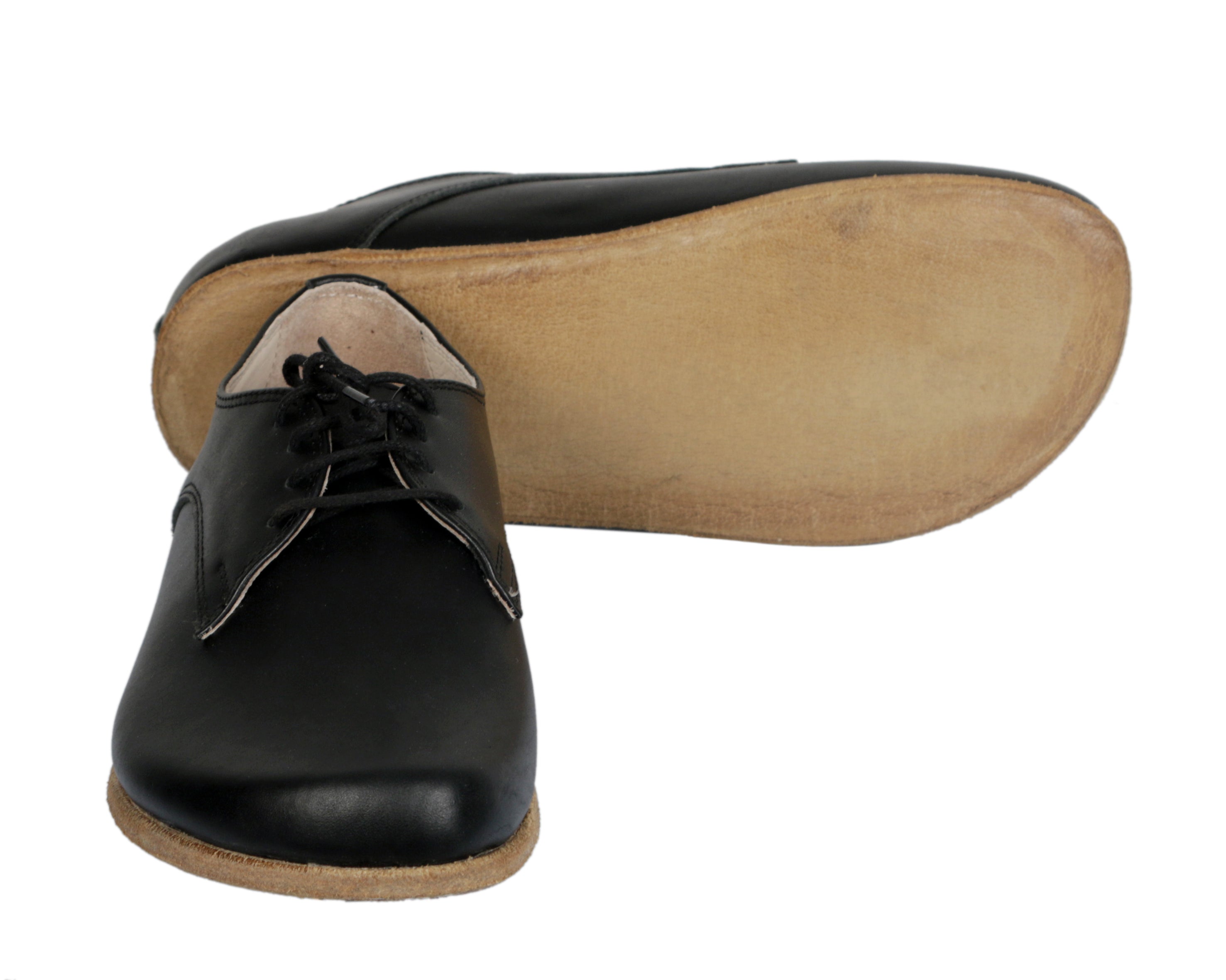 Black Oxford Wide Barefoot Smooth Leather Handmade Classic Shoes