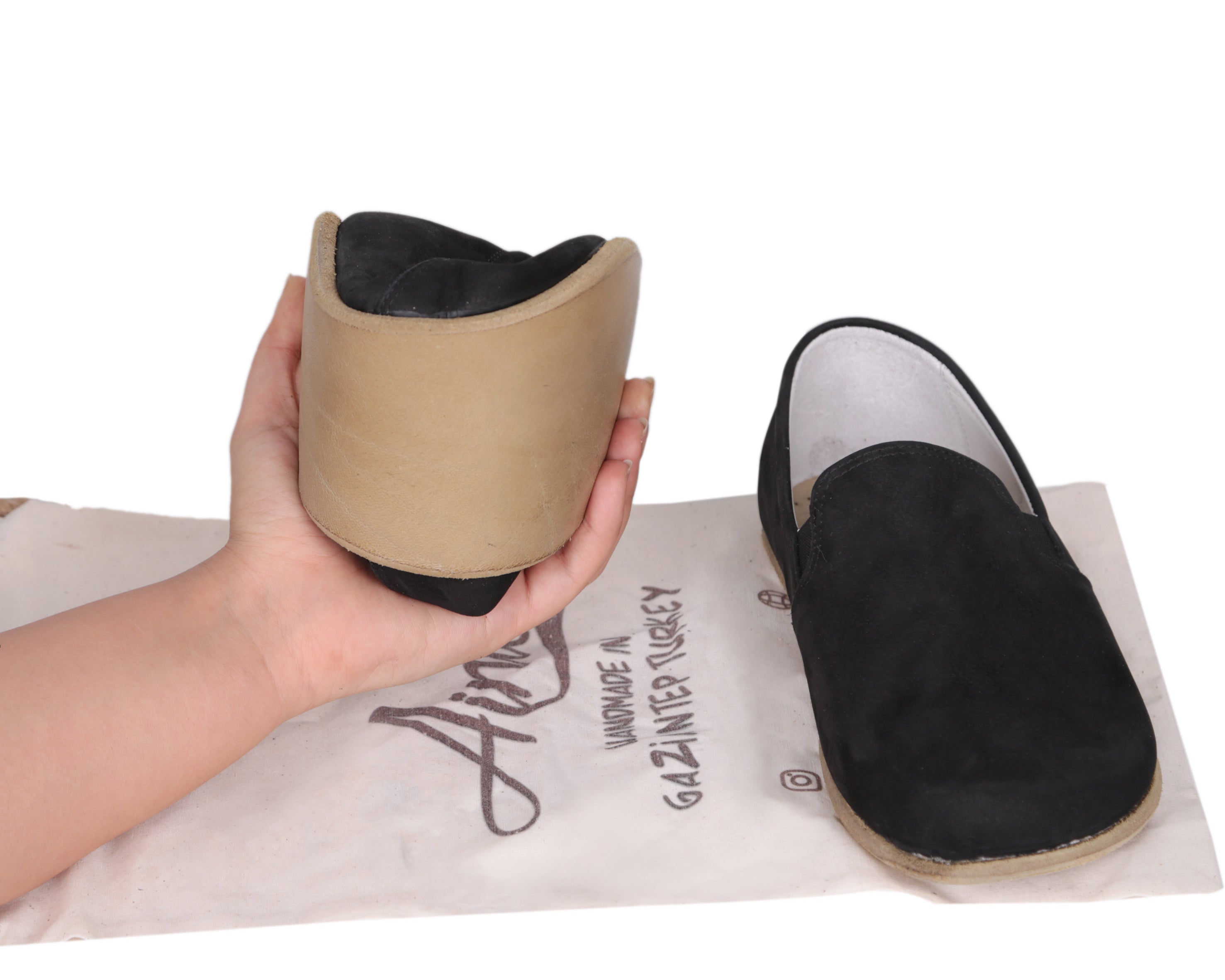 Black Slip-On Wide Barefoot Nubuck Leather Handmade Classic Shoes