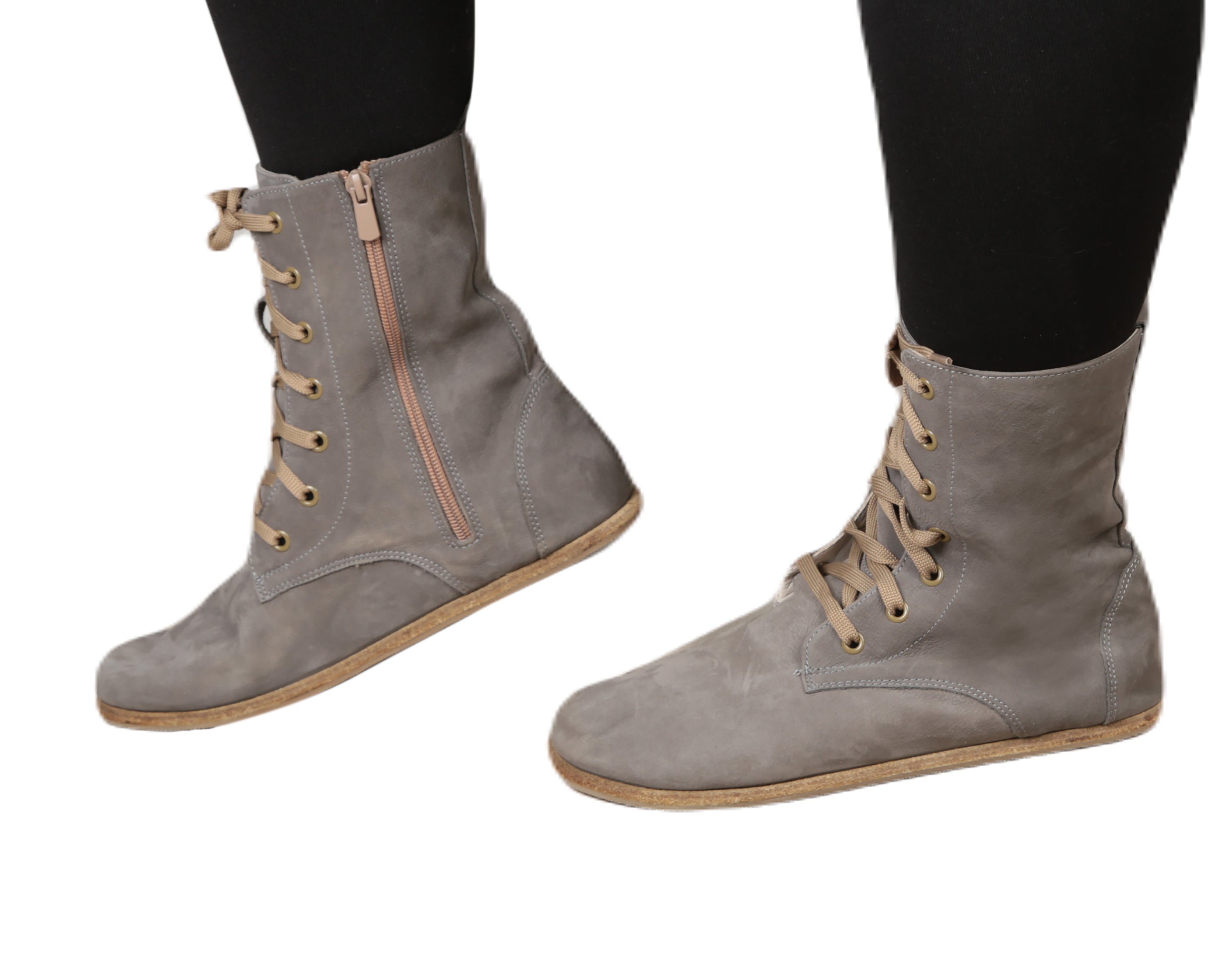 Gray Long Boots Wide Barefoot Nubuck Leather Handmade Shoes 