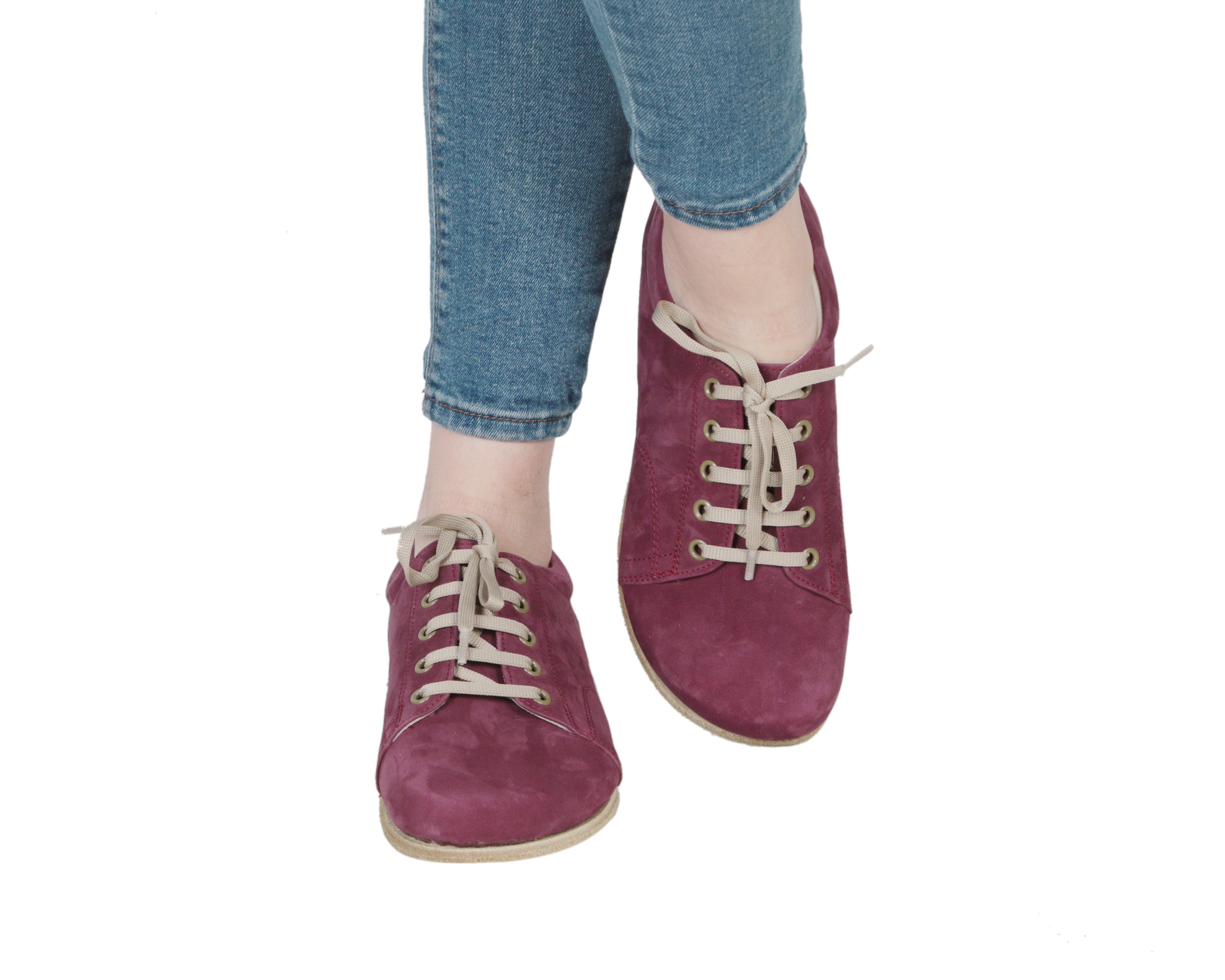 Red Sneaker Wide Barefoot Nubuck Leather Handmade Shoes 