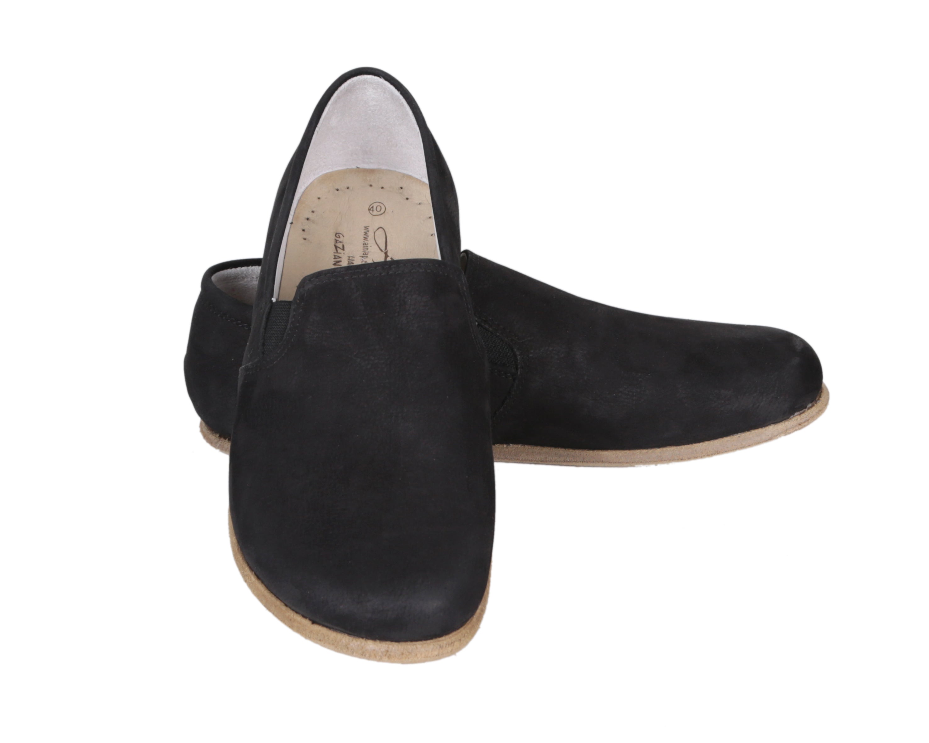 Black Slip-On Wide Barefoot Nubuck Leather Handmade Classic Shoes