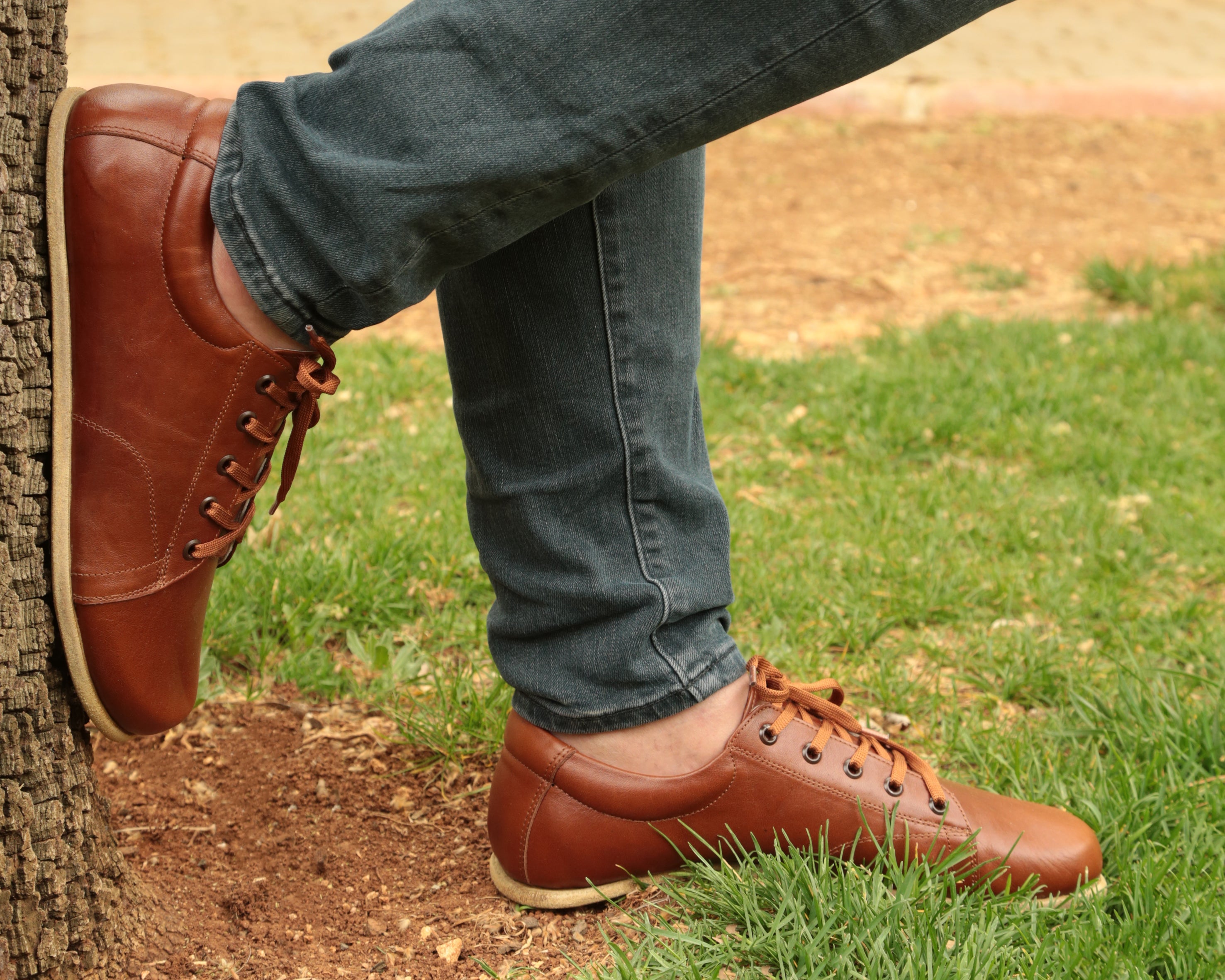 Brown Sneaker Wide Barefoot Smooth Leather Handmade Shoes 