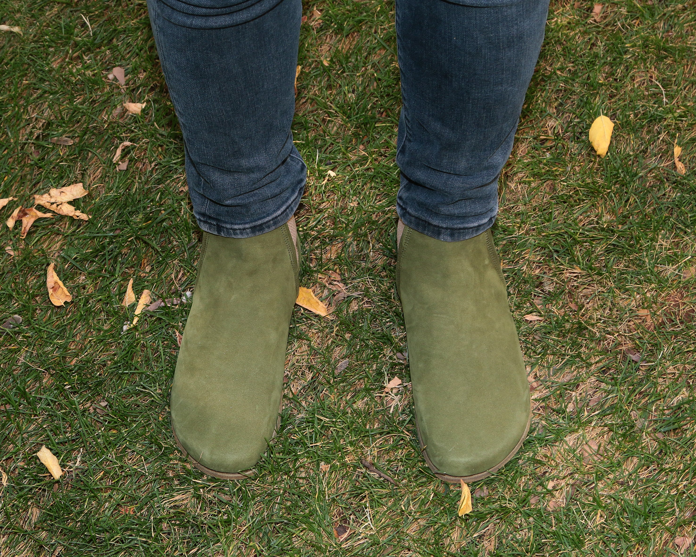 Green Chelsea Boots Wide Barefoot Nubuck Leather Handmade Shoes