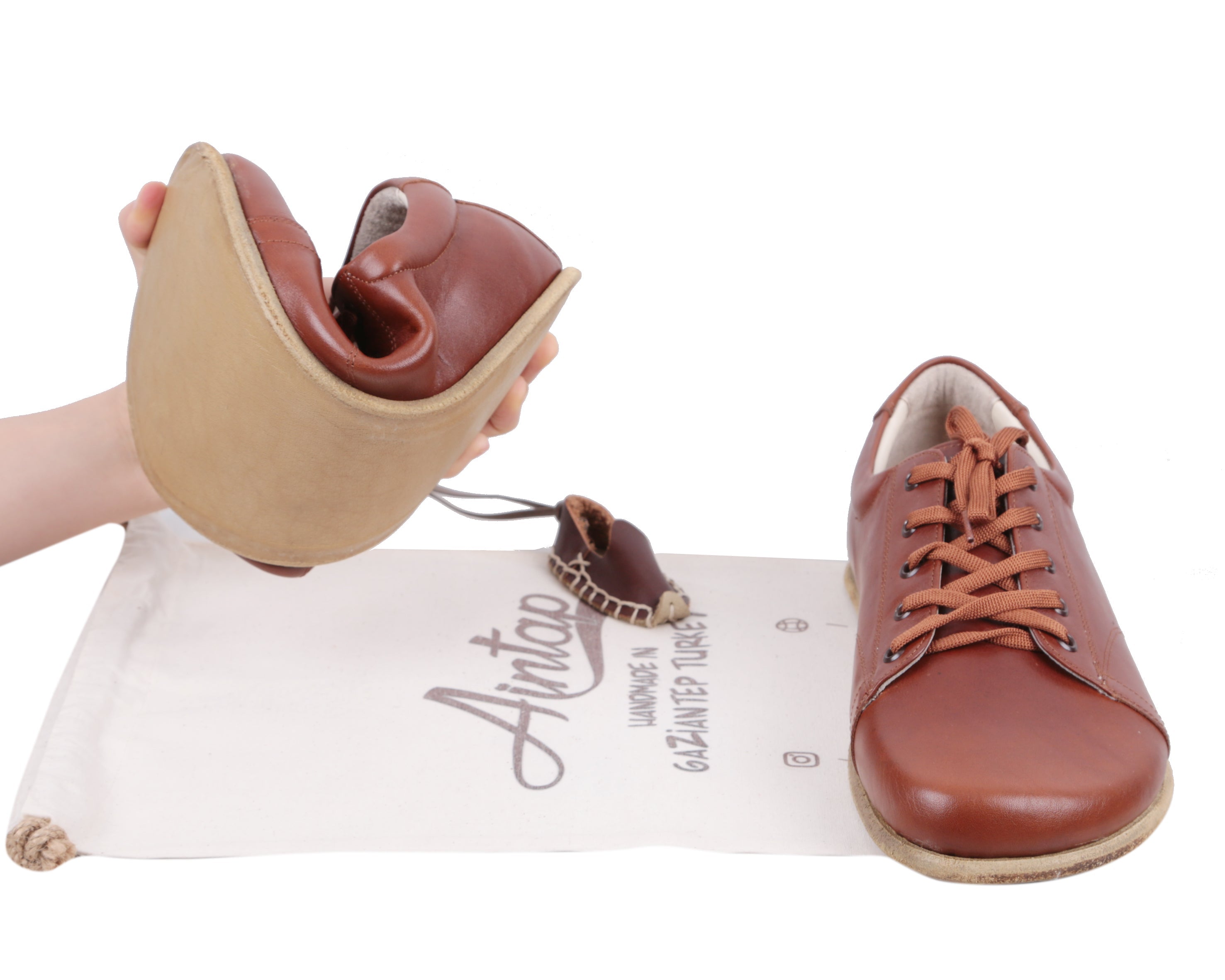 Brown Sneaker Wide Barefoot Smooth Leather Handmade Shoes 