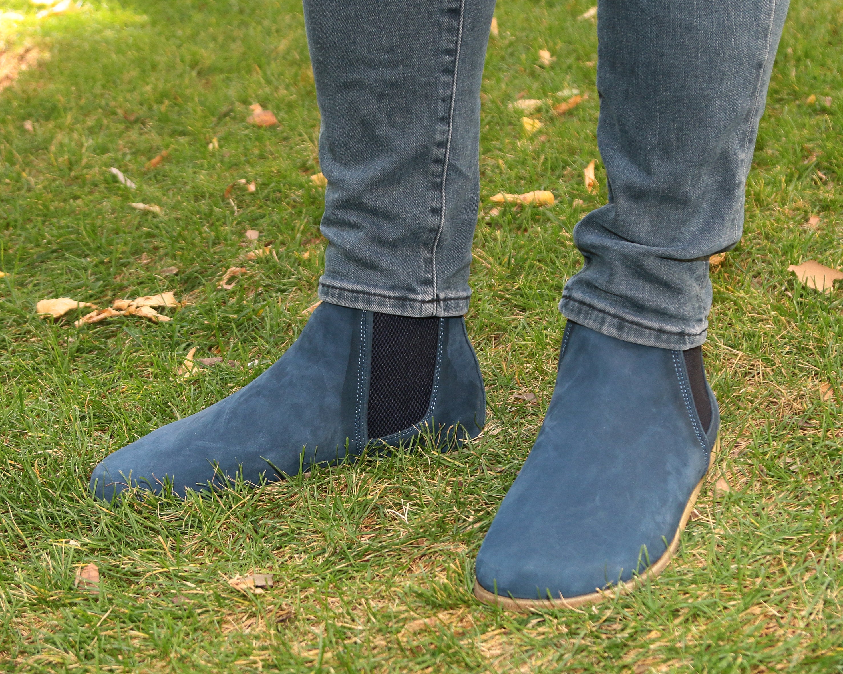 Jeans Chelsea Boots Wide Barefoot Nubuck Leather Handmade Shoes