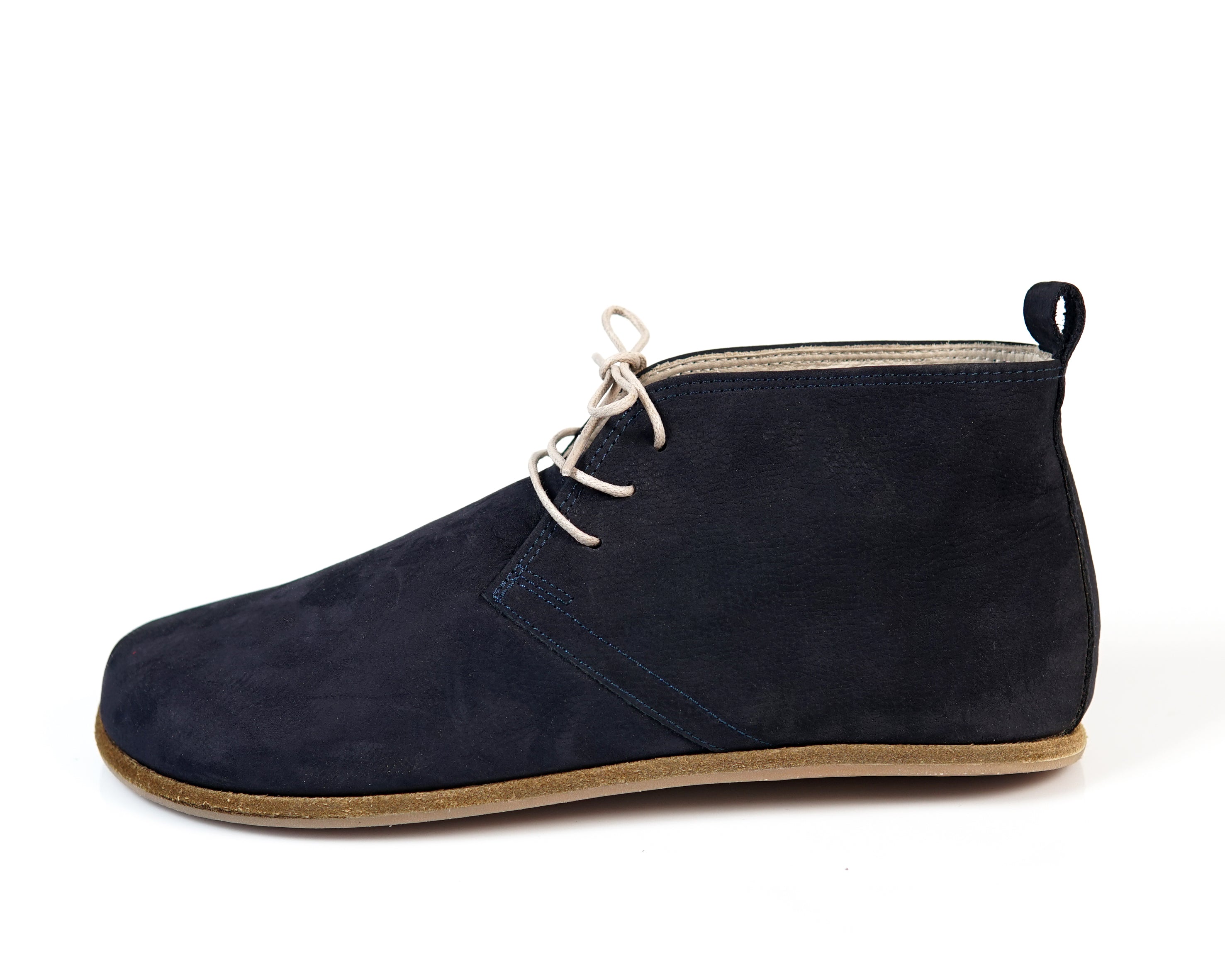 Navy Blue Ankle Boots Wide Barefoot Nubuck Leather Handmade Shoes