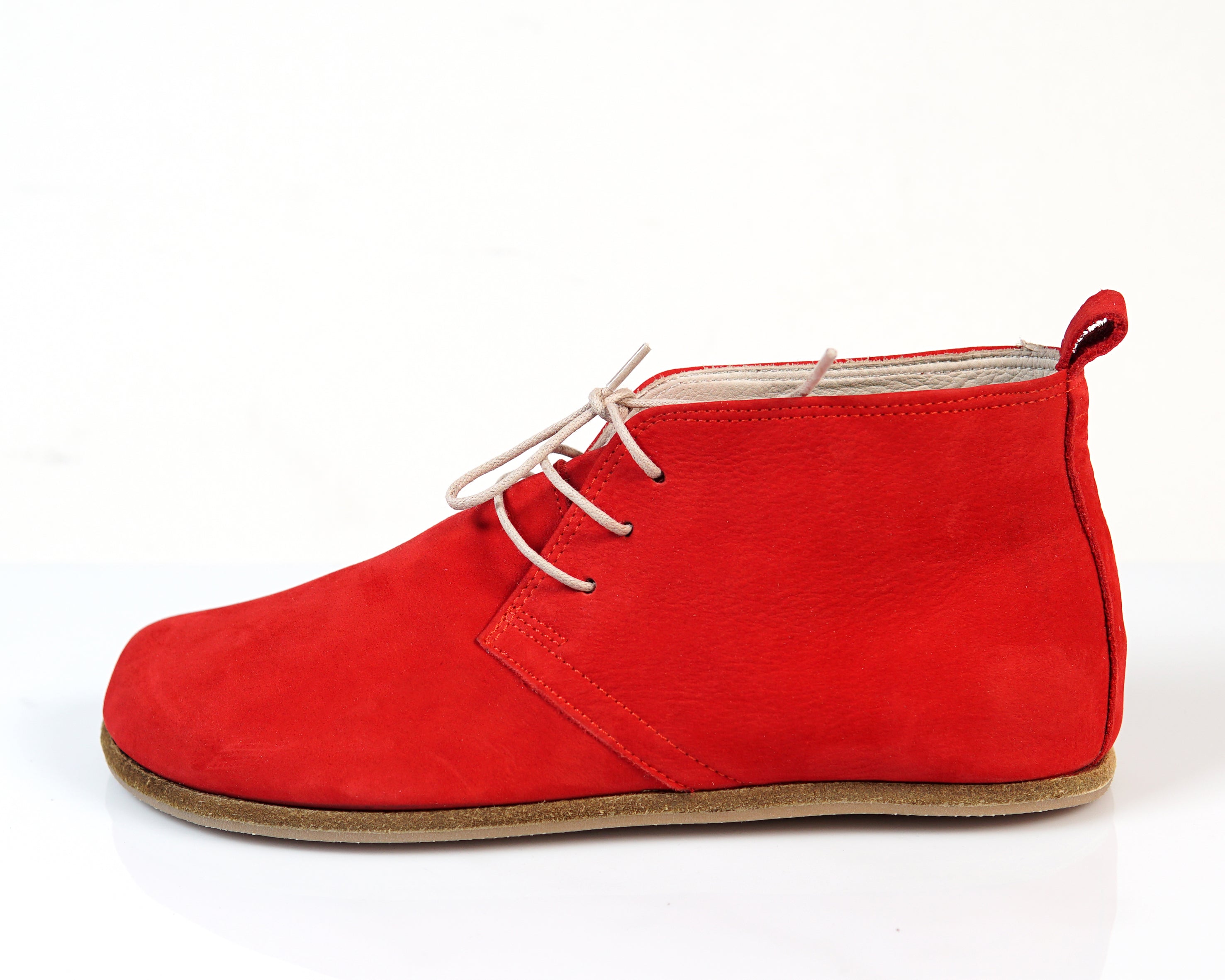 Red Ankle Boots Wide Barefoot Nubuck Leather Handmade Shoes