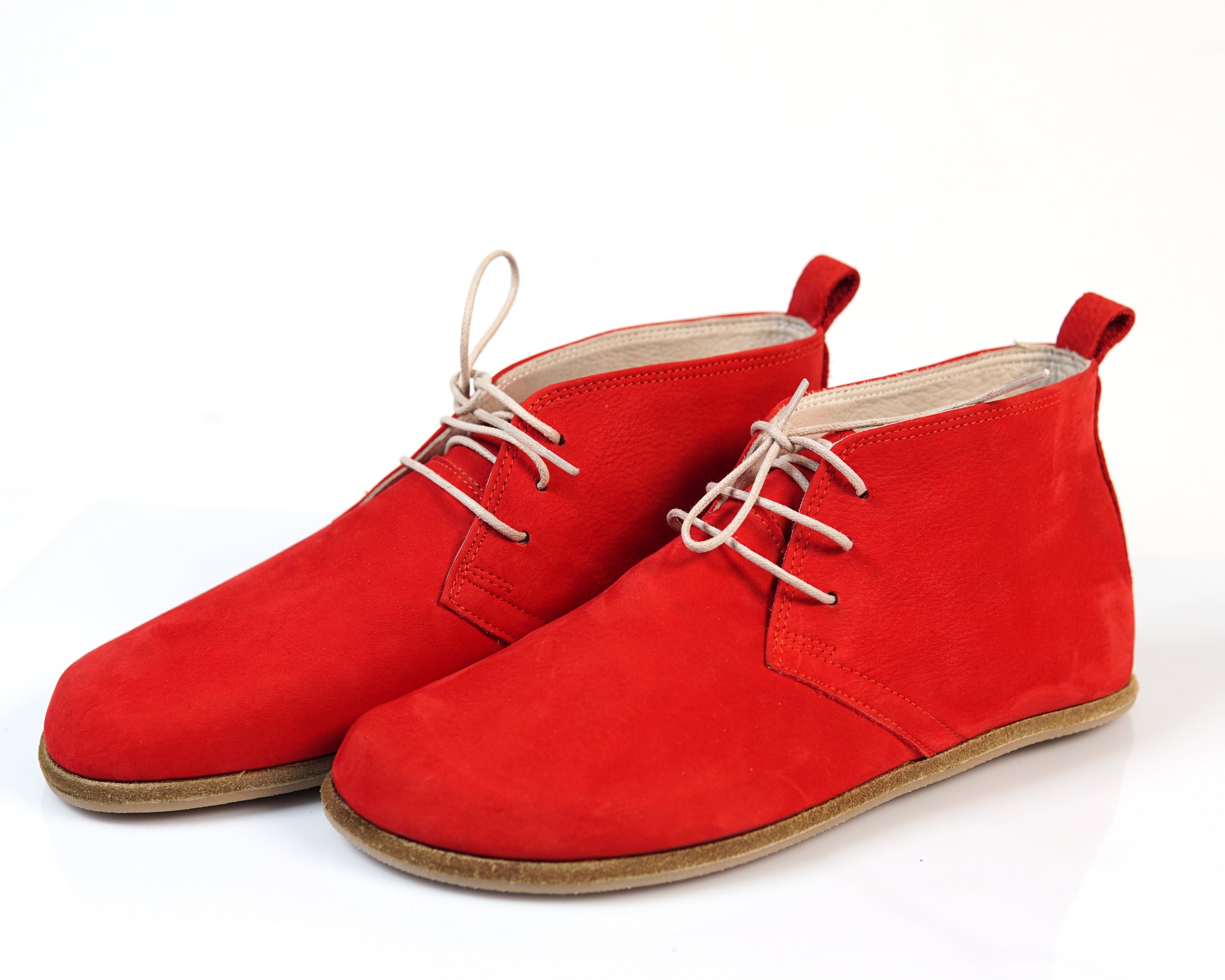 Red Ankle Boots Wide Barefoot Nubuck Leather Handmade Shoes 
