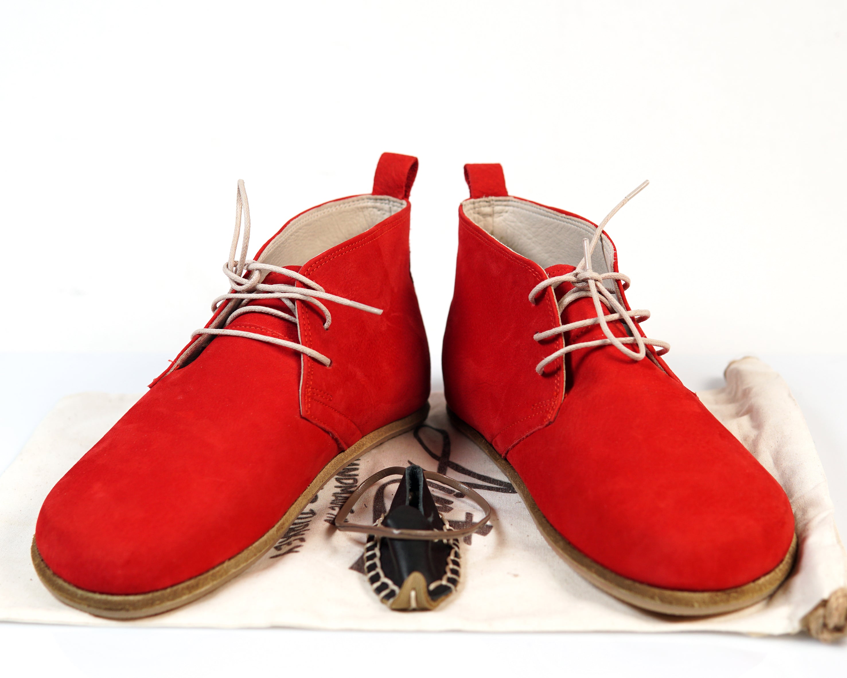 Red Ankle Boots Wide Barefoot Nubuck Leather Handmade Shoes