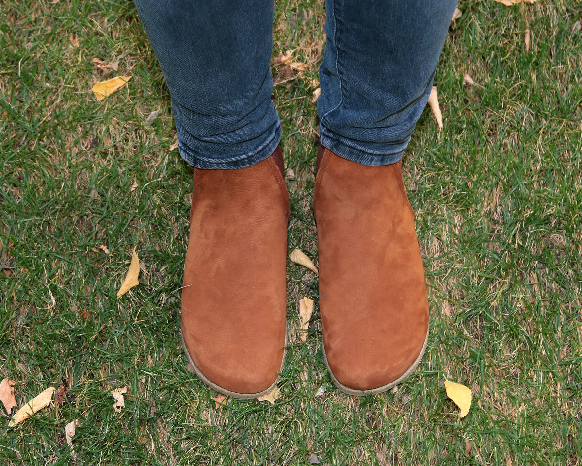 Nubuck Barefoot Chelsea Boots Shoes – Classic Sole — Leather Sole – Tan
