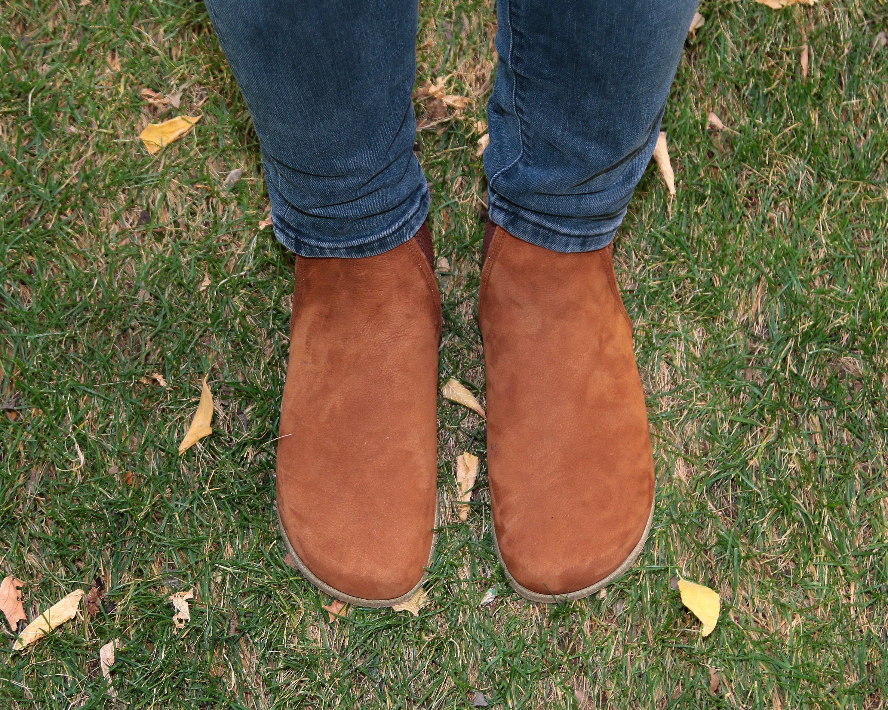 Tan Chelsea Boots Wide Barefoot Nubuck Leather Handmade Shoes 