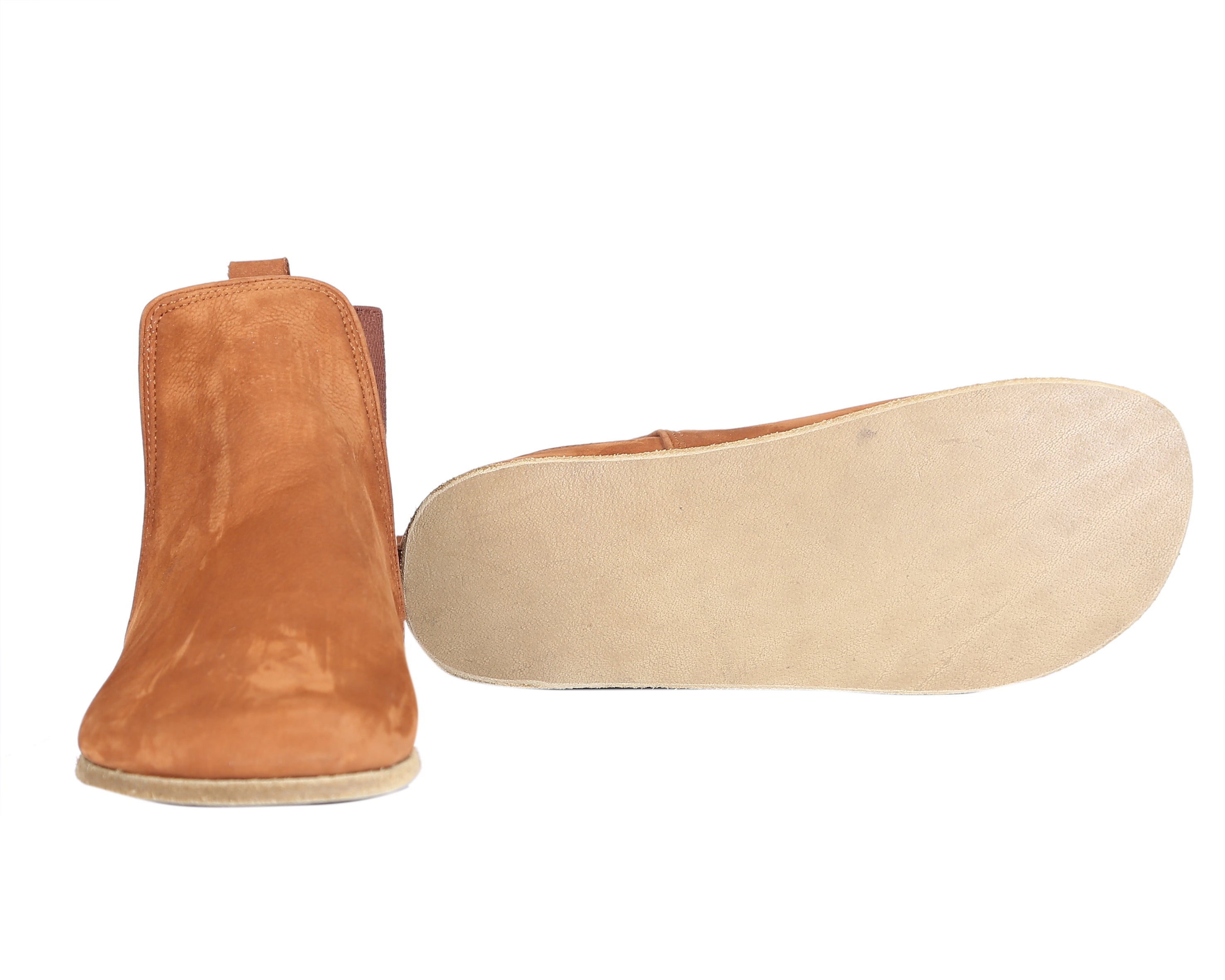 Tan Chelsea Boots Wide Barefoot Nubuck Leather Handmade Shoes 