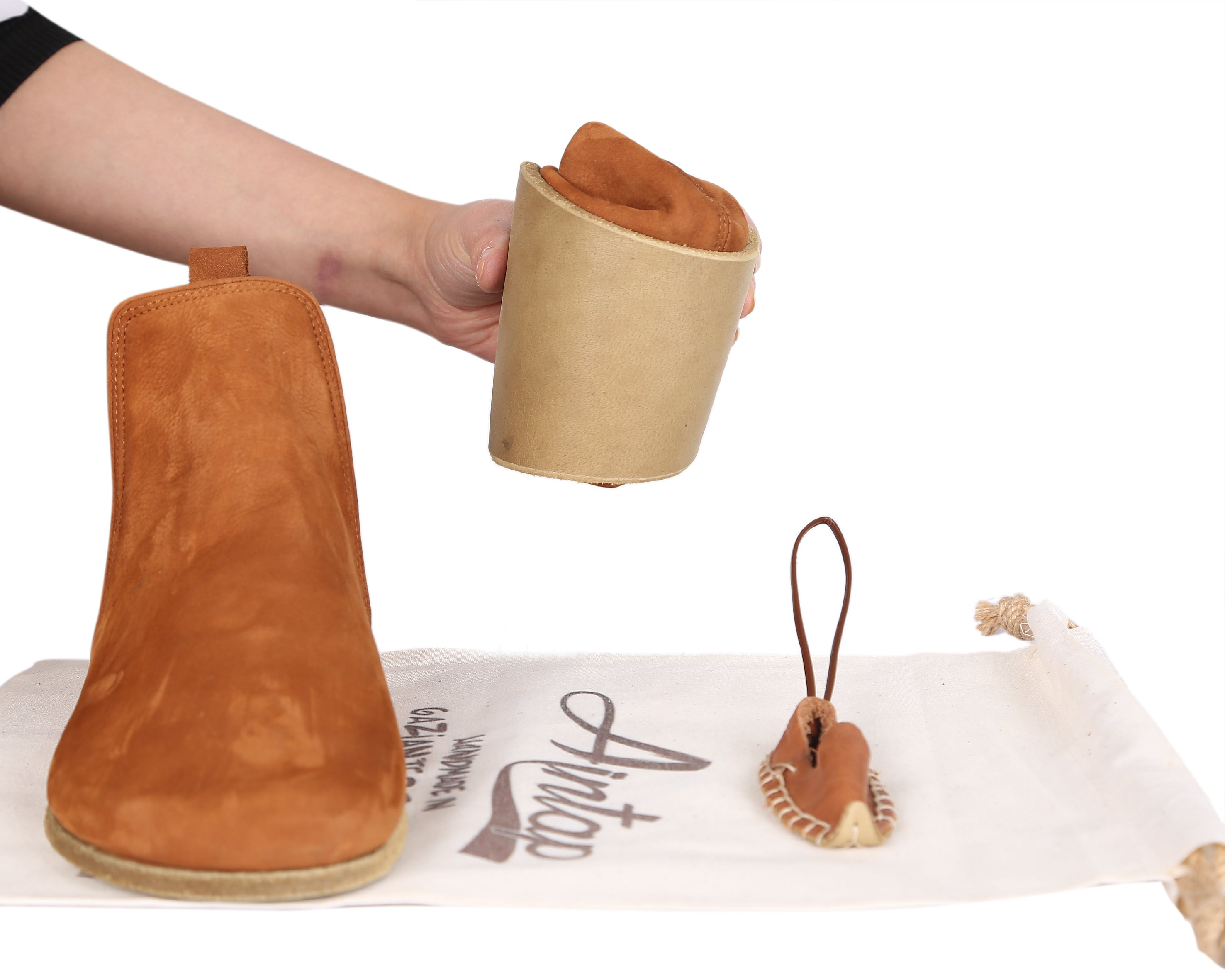 Tan Chelsea Boots Wide Barefoot Nubuck Leather Handmade Shoes 