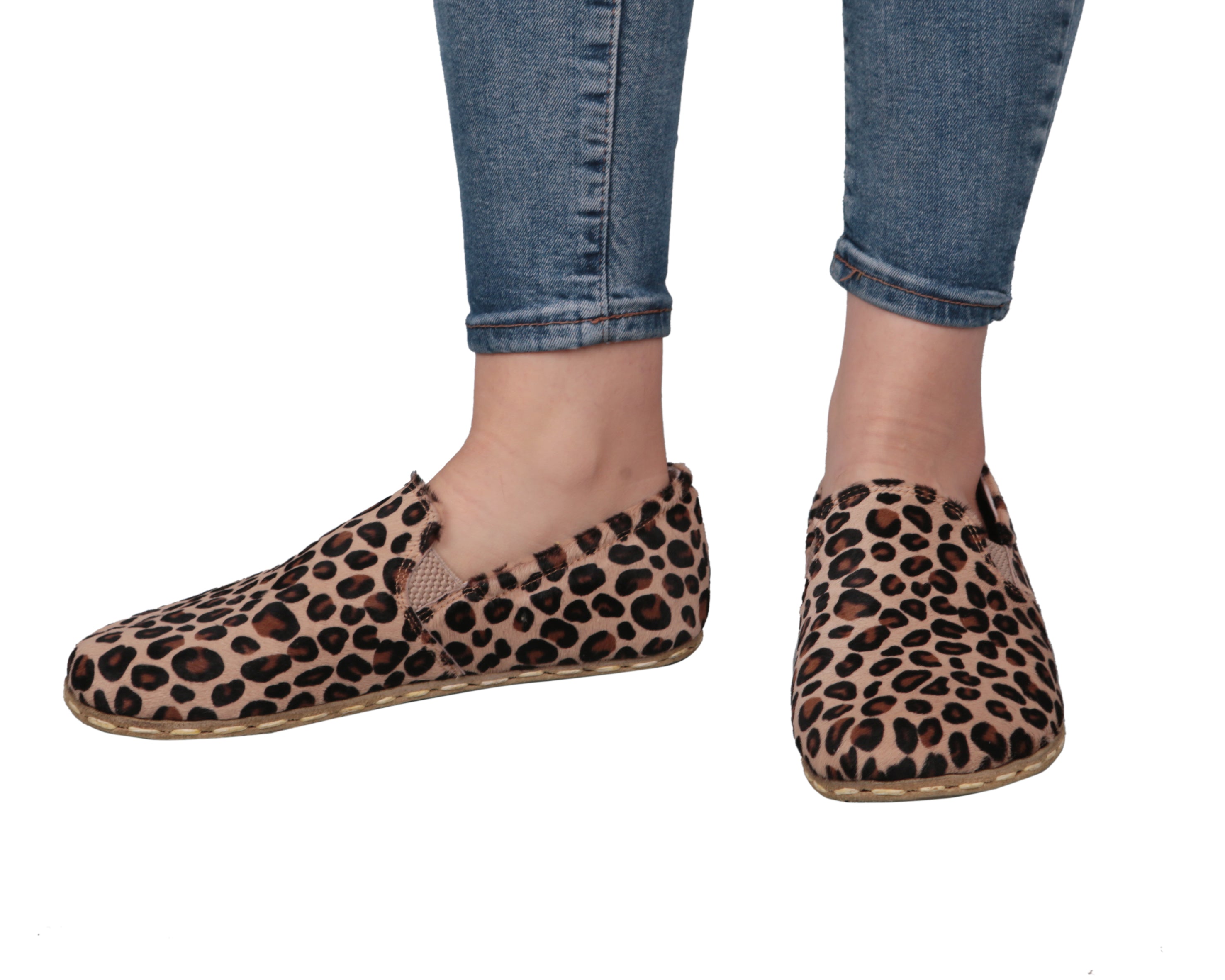 Leopard Slip-On Wide Barefoot Smooth Leather Handmade Sport Shoes 