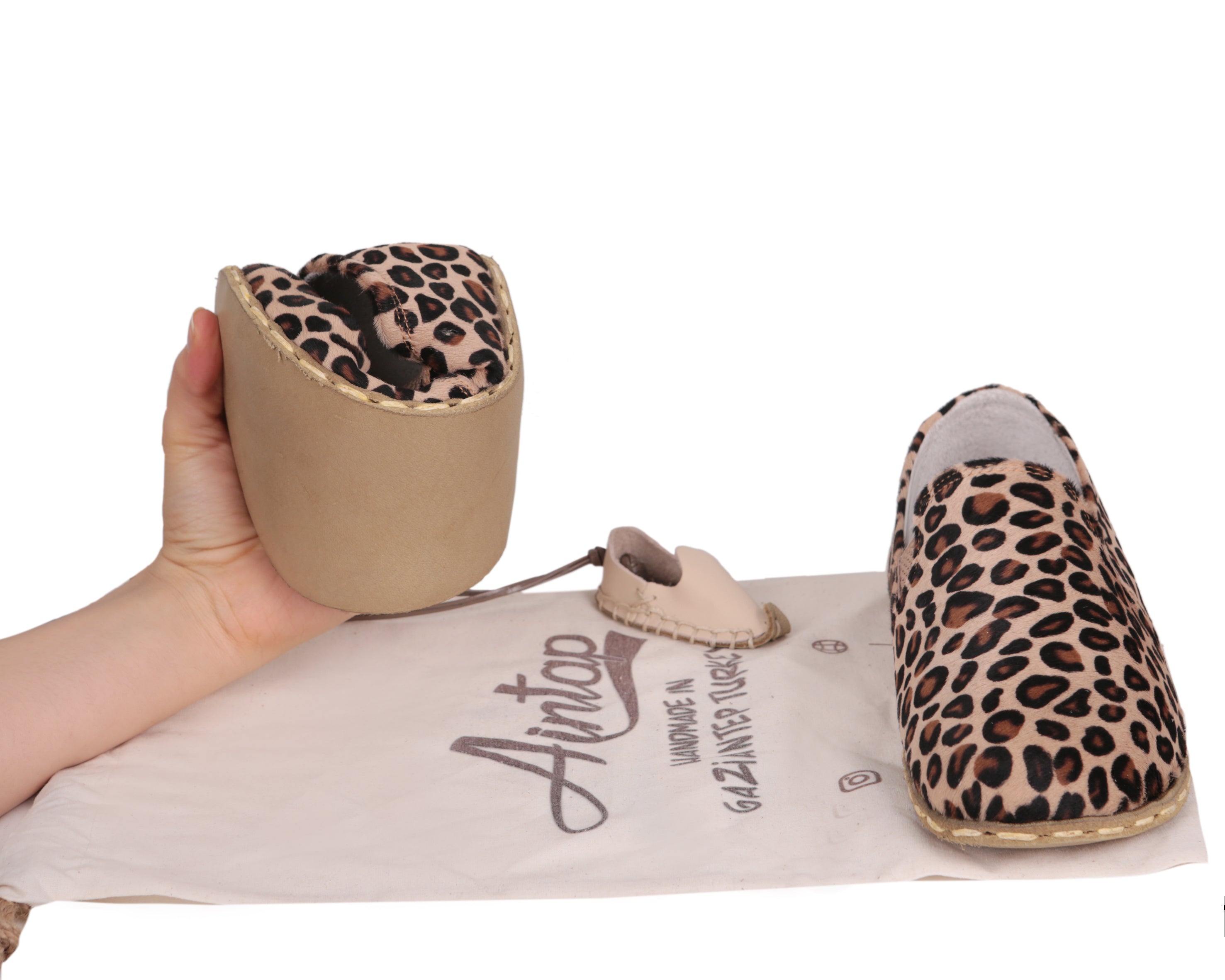Leopard Slip-On Wide Barefoot Smooth Leather Handmade Sport Shoes 