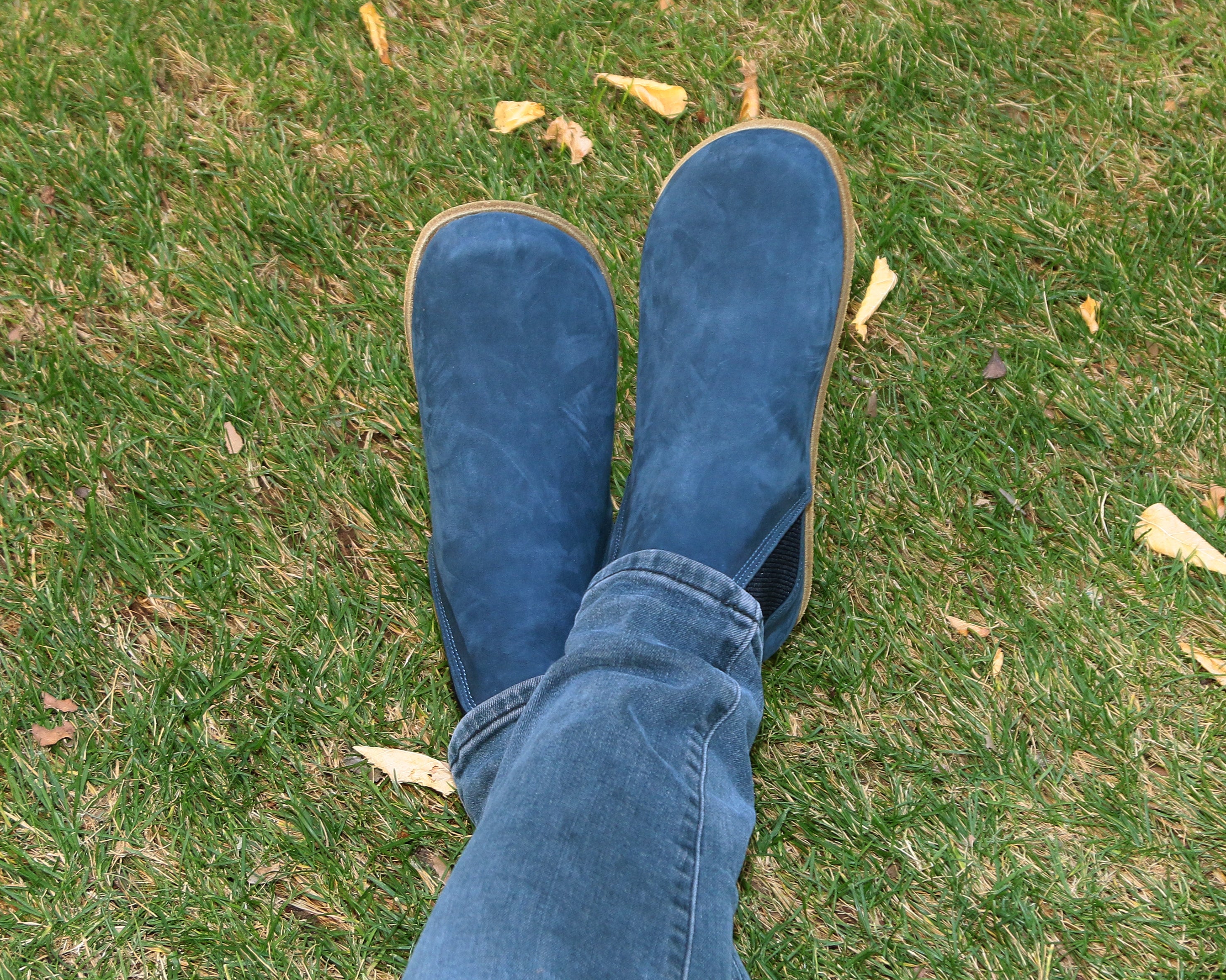 Jeans Chelsea Boots Wide Barefoot Nubuck Leather Handmade Shoes