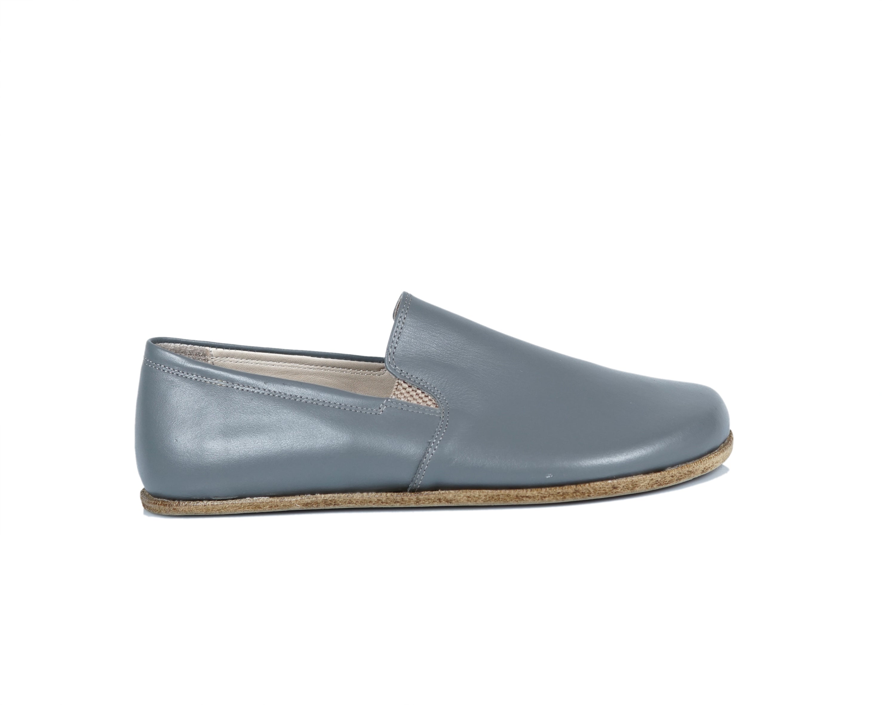 Gray Slip-On Wide Barefoot Smooth Leather Handmade Classic Shoes