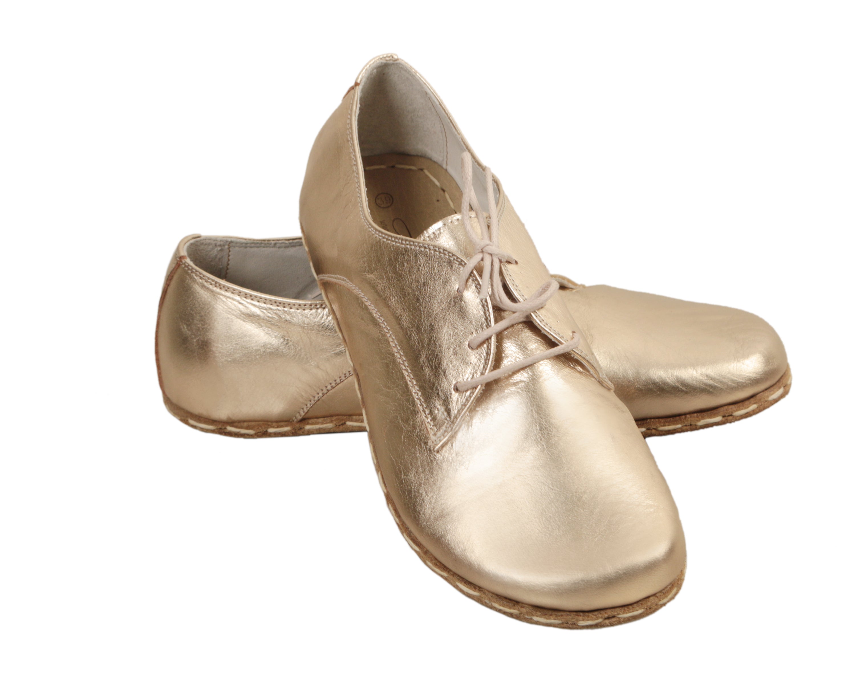 Gold Oxford Wide Barefoot Smooth Leather Handmade Sport Shoes 