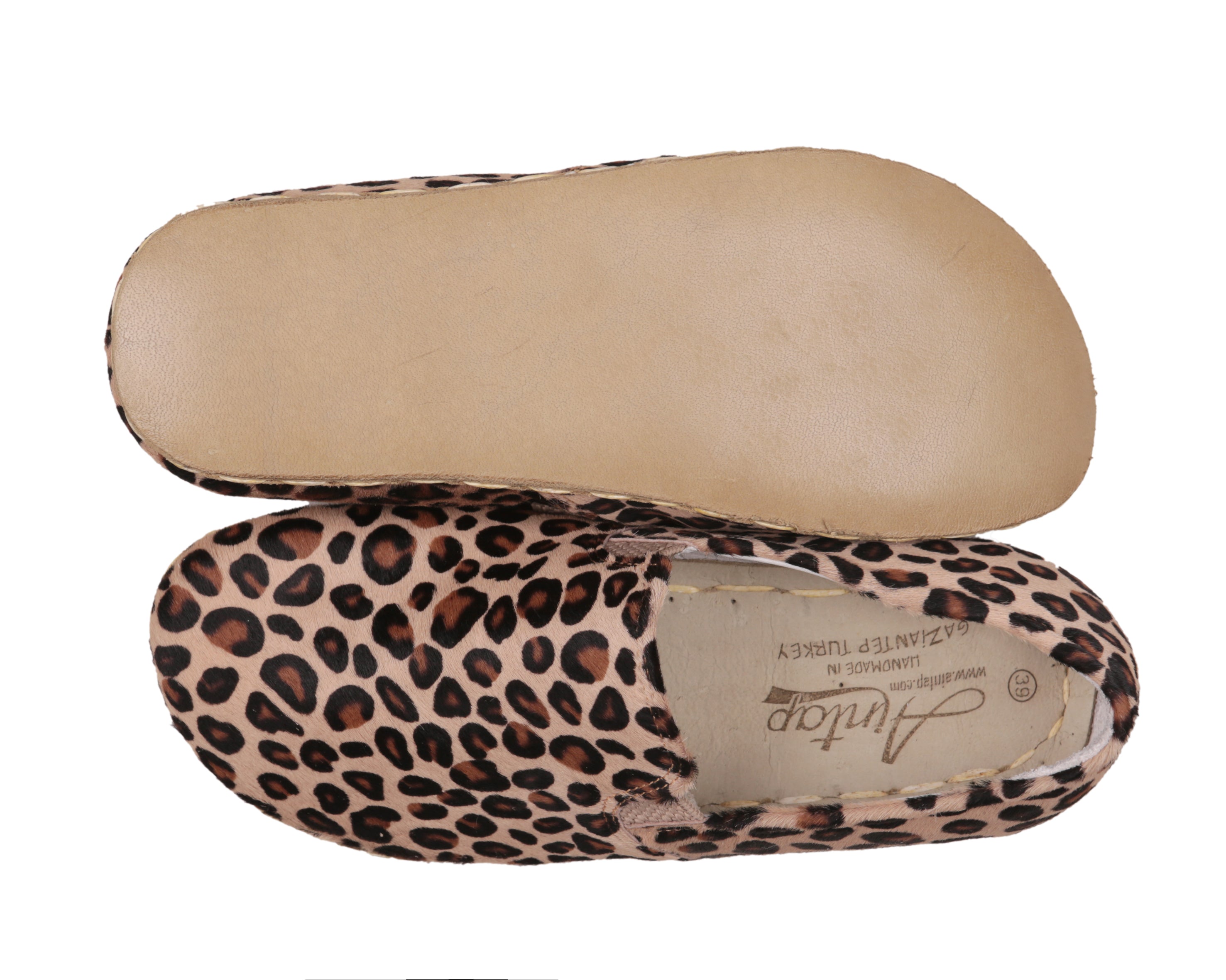 Leopard Slip-On Wide Barefoot Smooth Leather Handmade Sport Shoes 