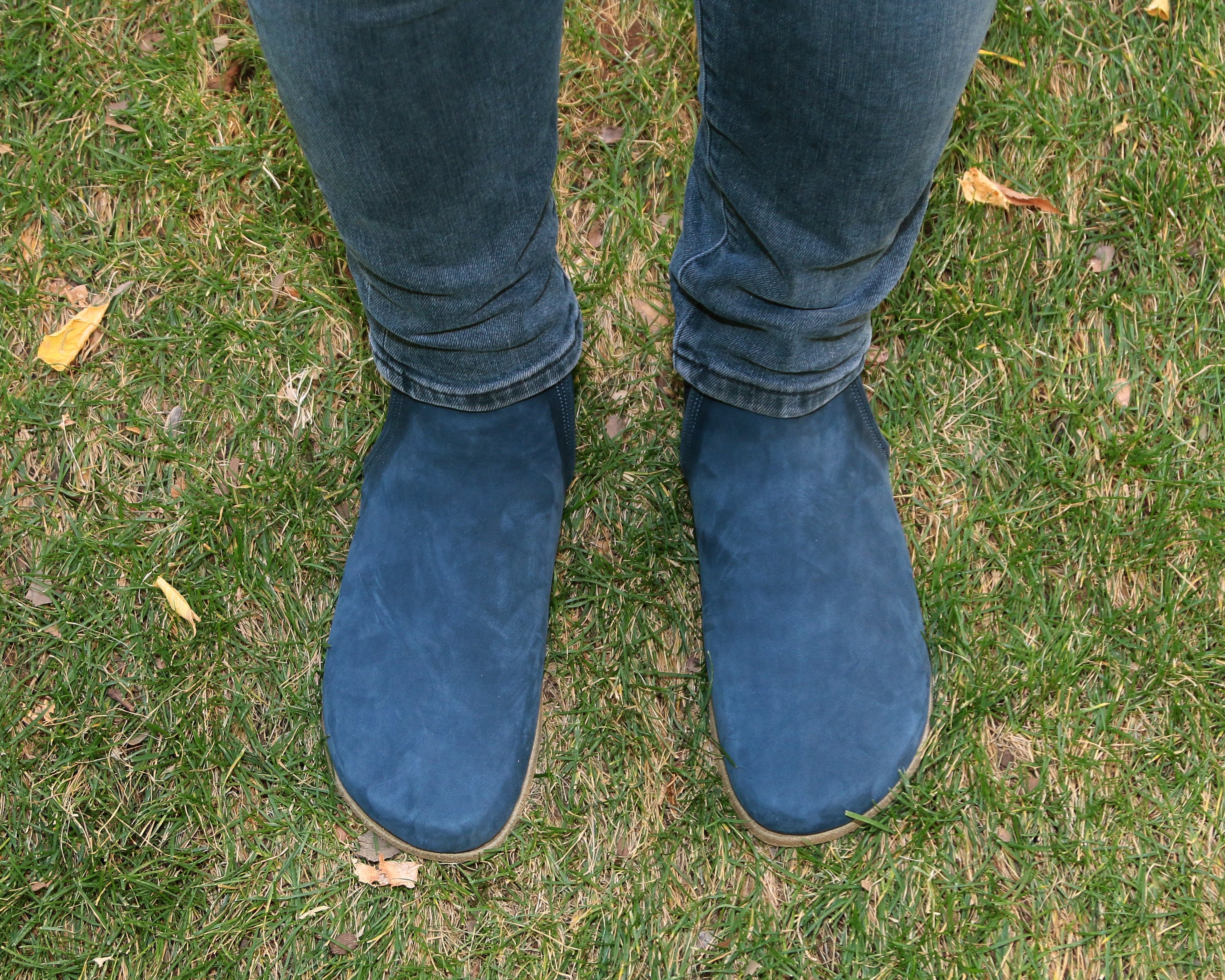 Jeans Chelsea Boots Wide Barefoot Nubuck Leather Handmade Shoes