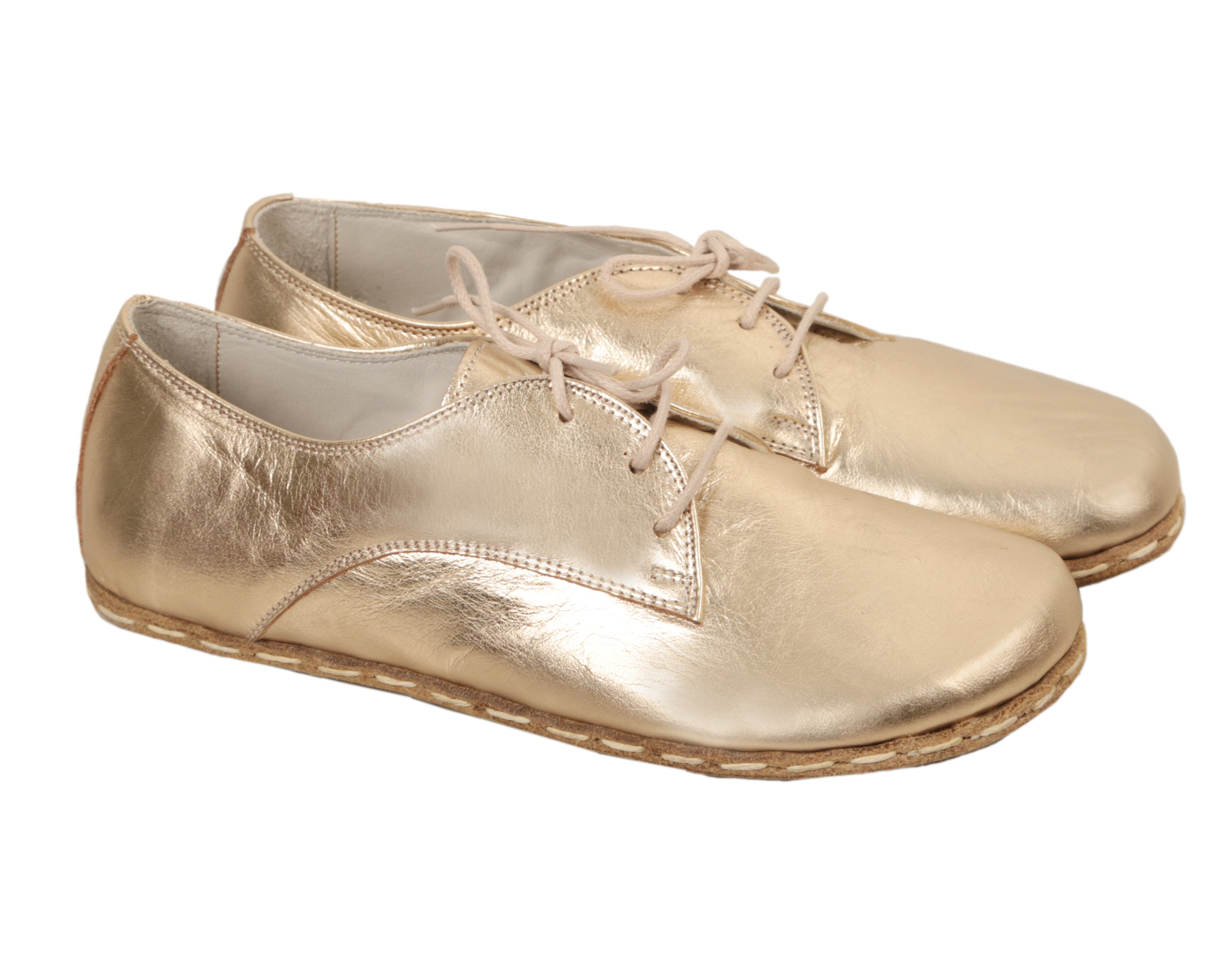 Gold Oxford Wide Barefoot Smooth Leather Handmade Sport Shoes