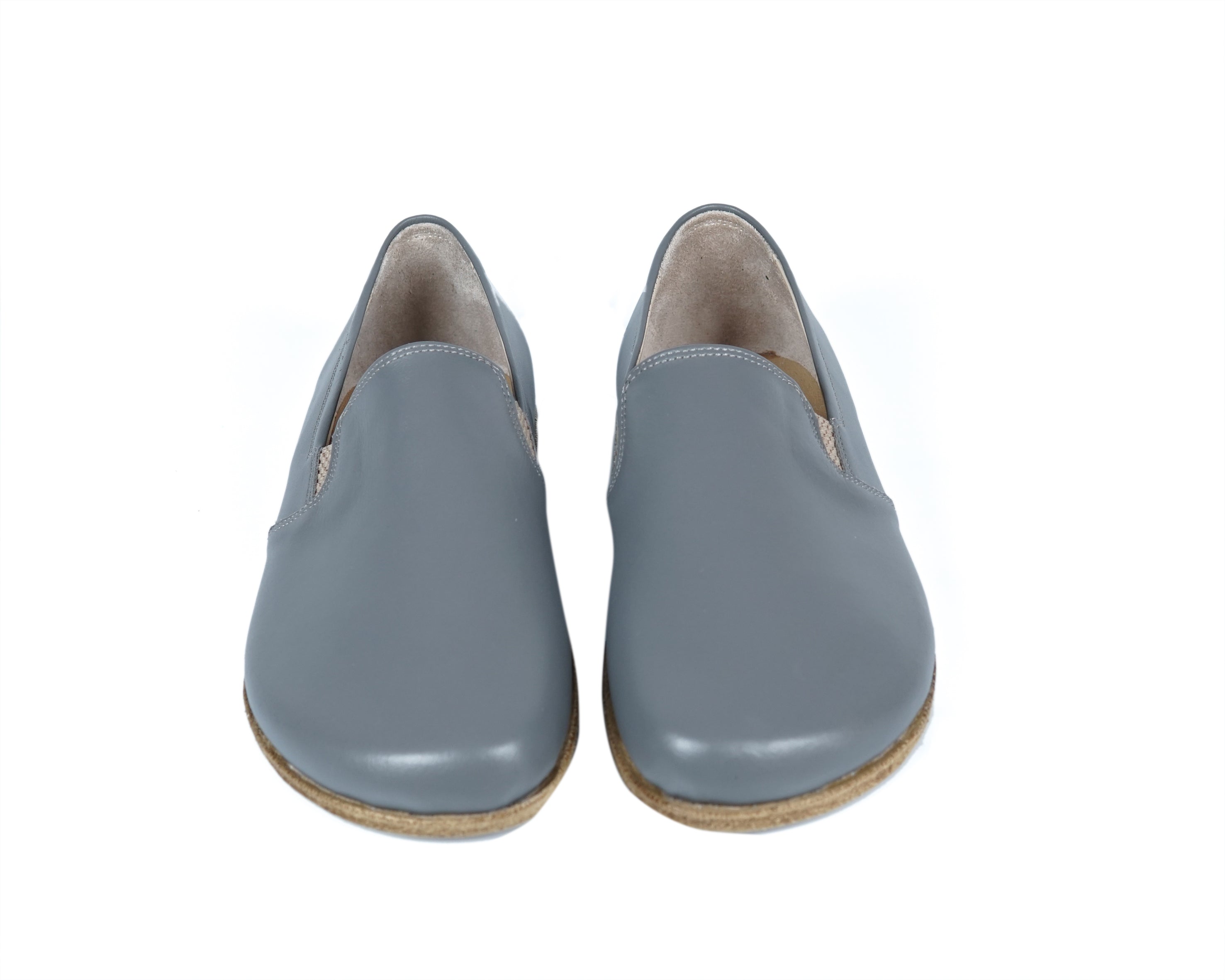 Gray Slip-On Wide Barefoot Smooth Leather Handmade Classic Shoes 
