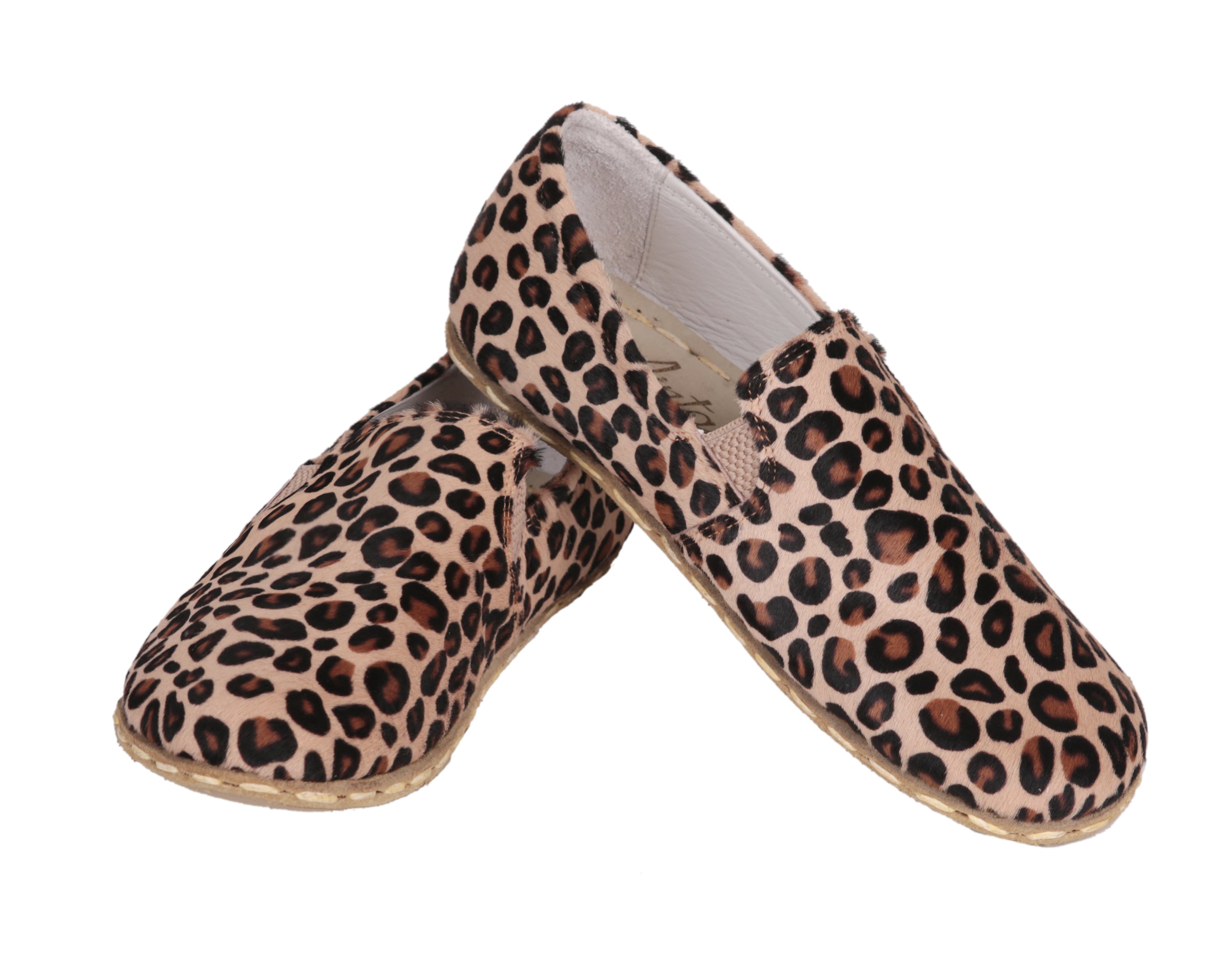 Leopard Slip-On Wide Barefoot Smooth Leather Handmade Sport Shoes 