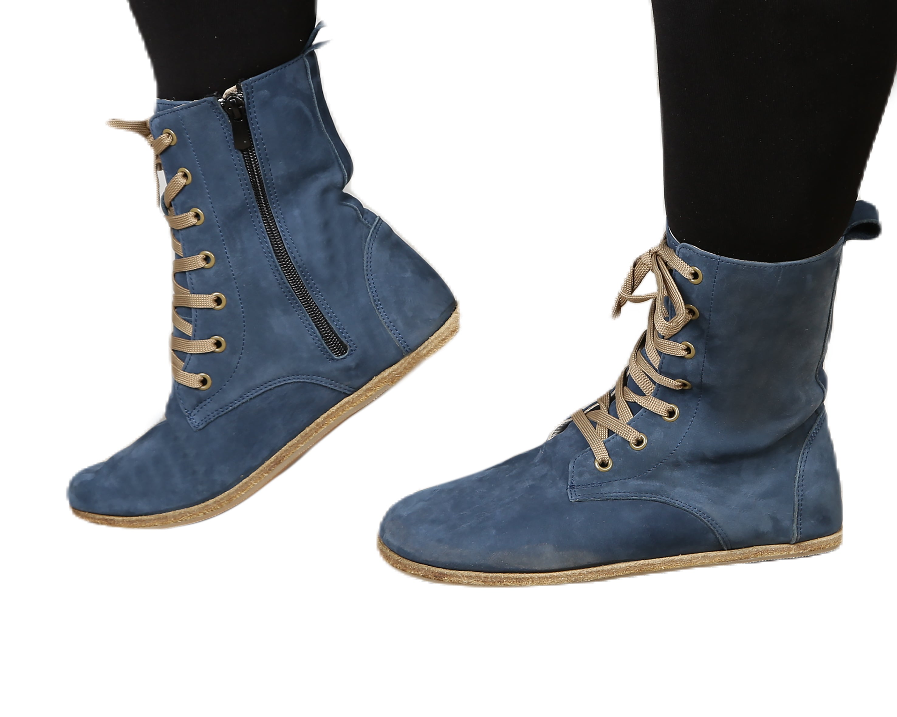 Jeans Long Boots Wide Barefoot Nubuck Leather Handmade Shoes 