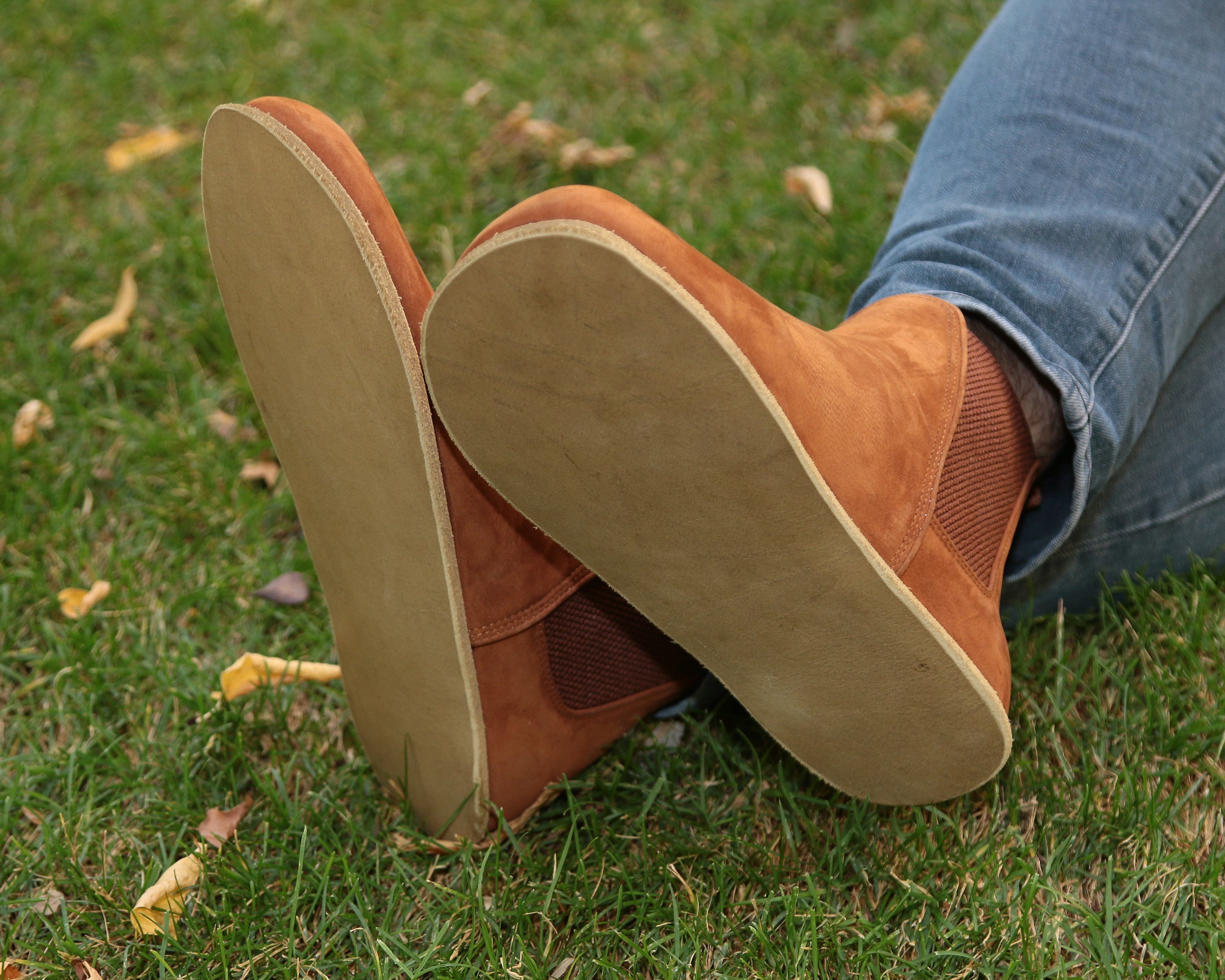 Tan Chelsea Boots Wide Barefoot Nubuck Leather Handmade Shoes 