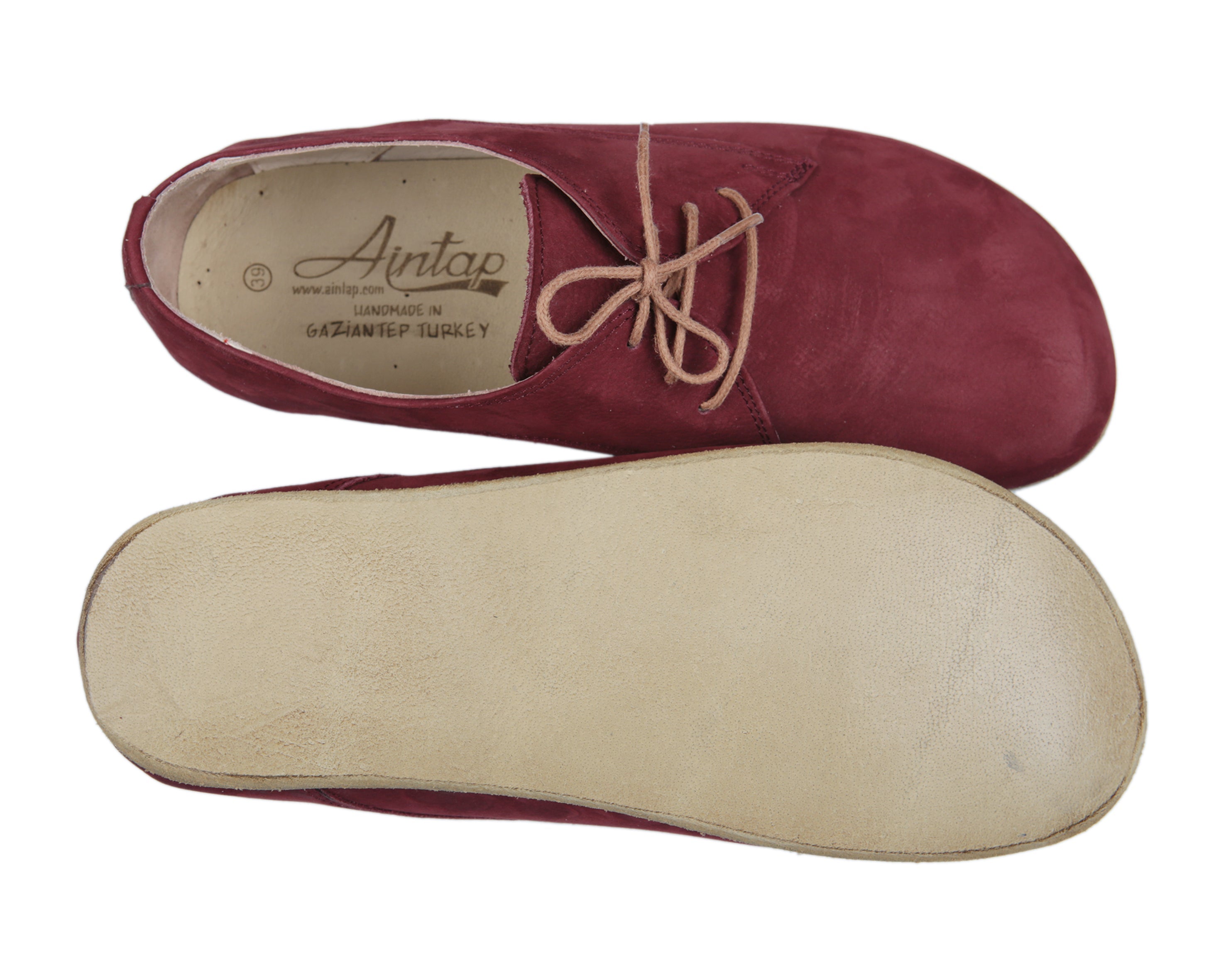 Red Oxford Wide Barefoot Nubuck Leather Handmade Classic Shoes 