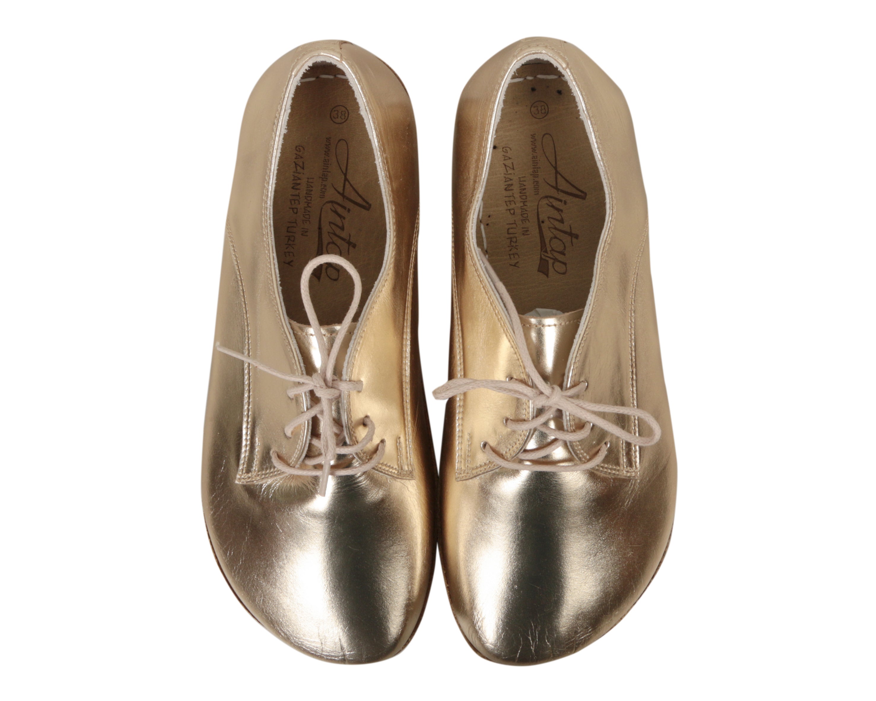 Gold Oxford Wide Barefoot Smooth Leather Handmade Classic Shoes 