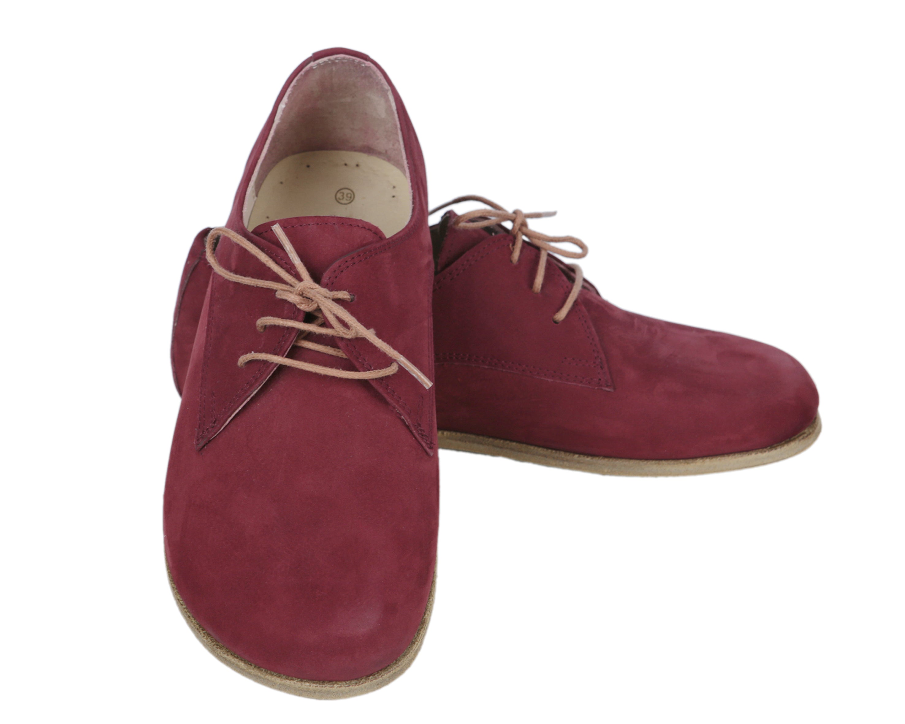 Red Oxford Wide Barefoot Nubuck Leather Handmade Classic Shoes 