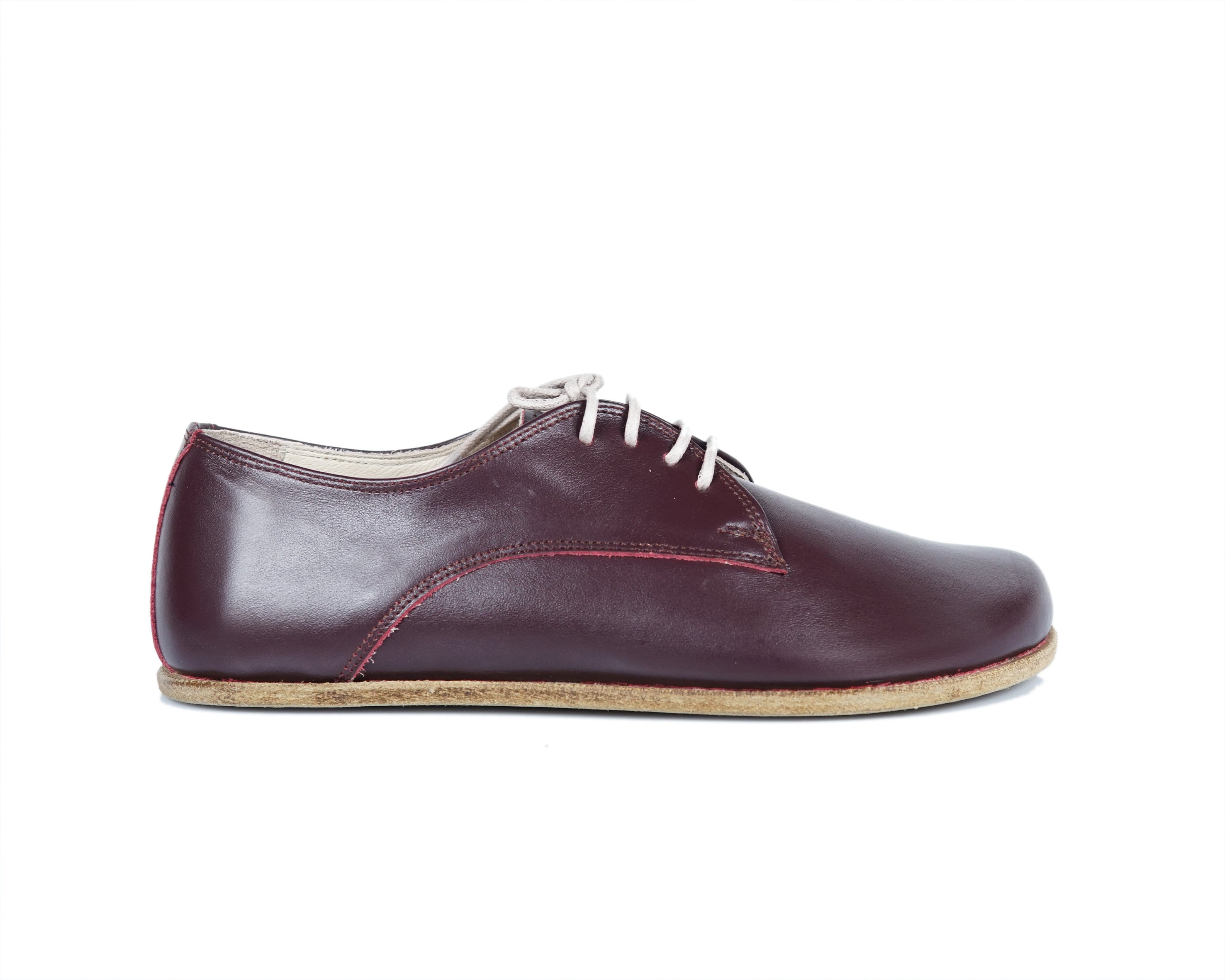 Burgundy Oxford Wide Barefoot Smooth Leather Handmade Classic Shoes