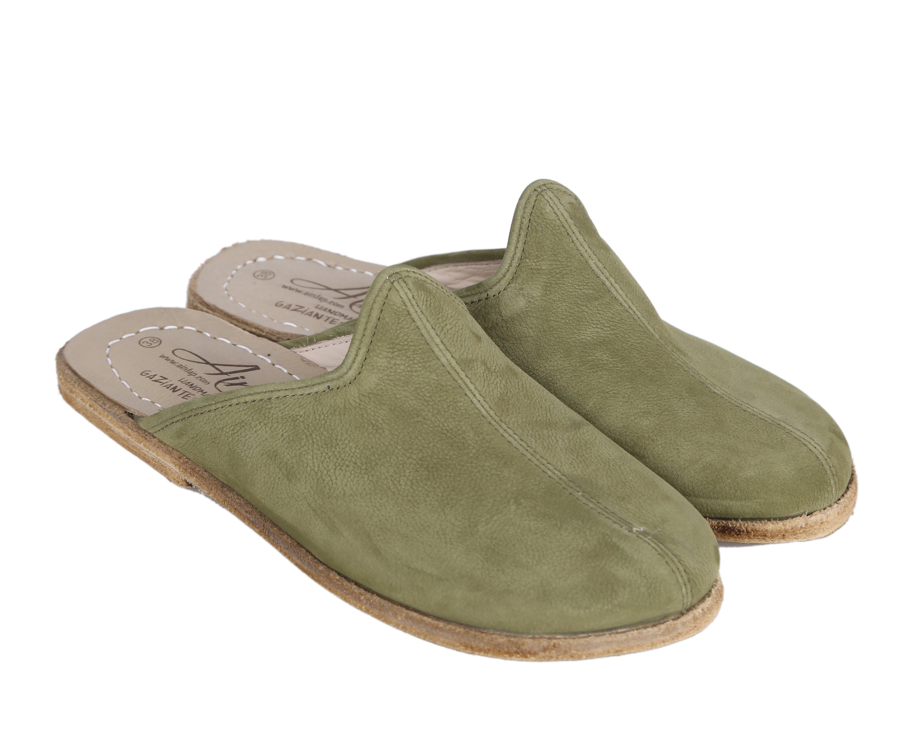 Green Sandal Wide Barefoot Nubuck Leather Handmade