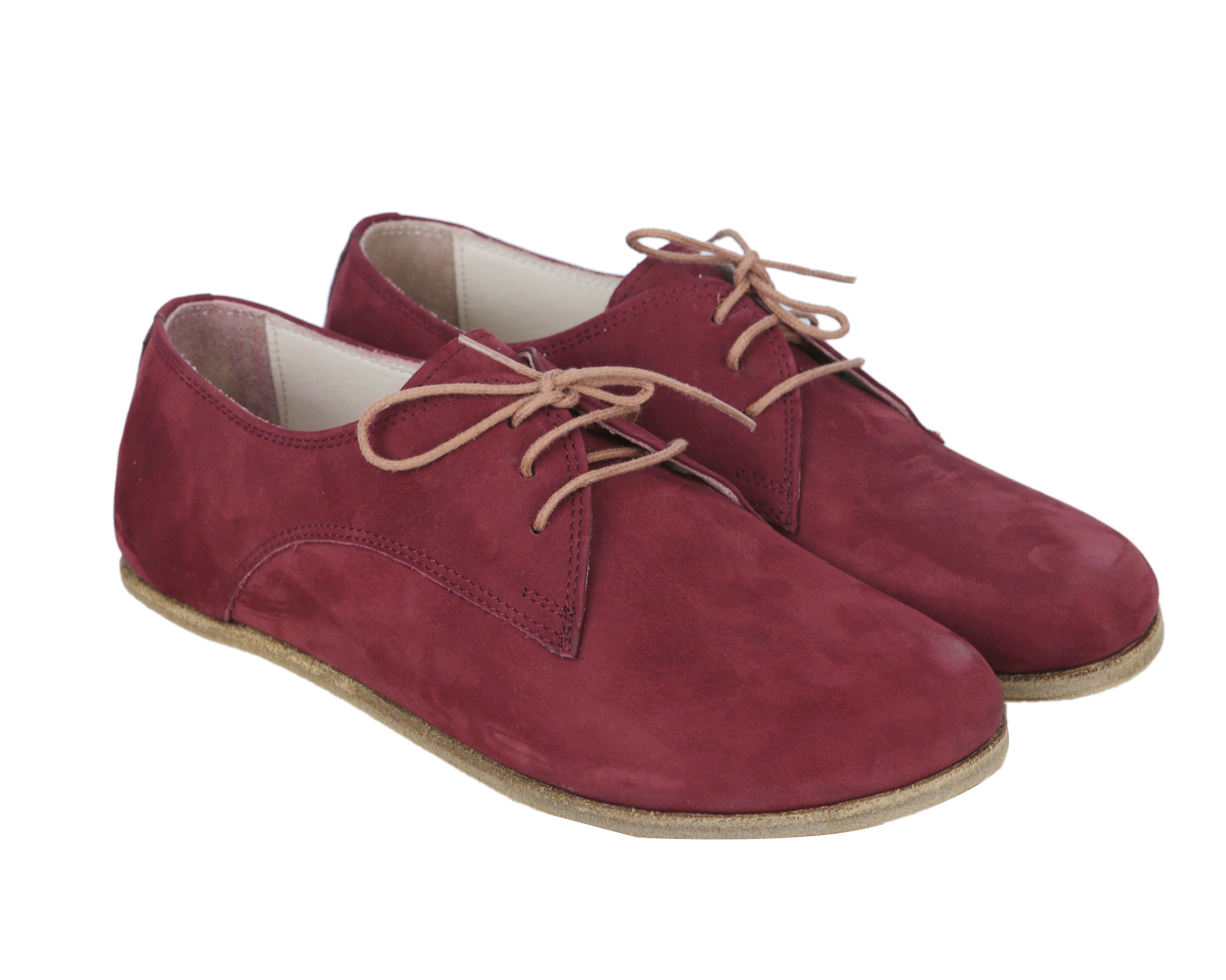 Red Oxford Wide Barefoot Nubuck Leather Handmade Classic Shoes 