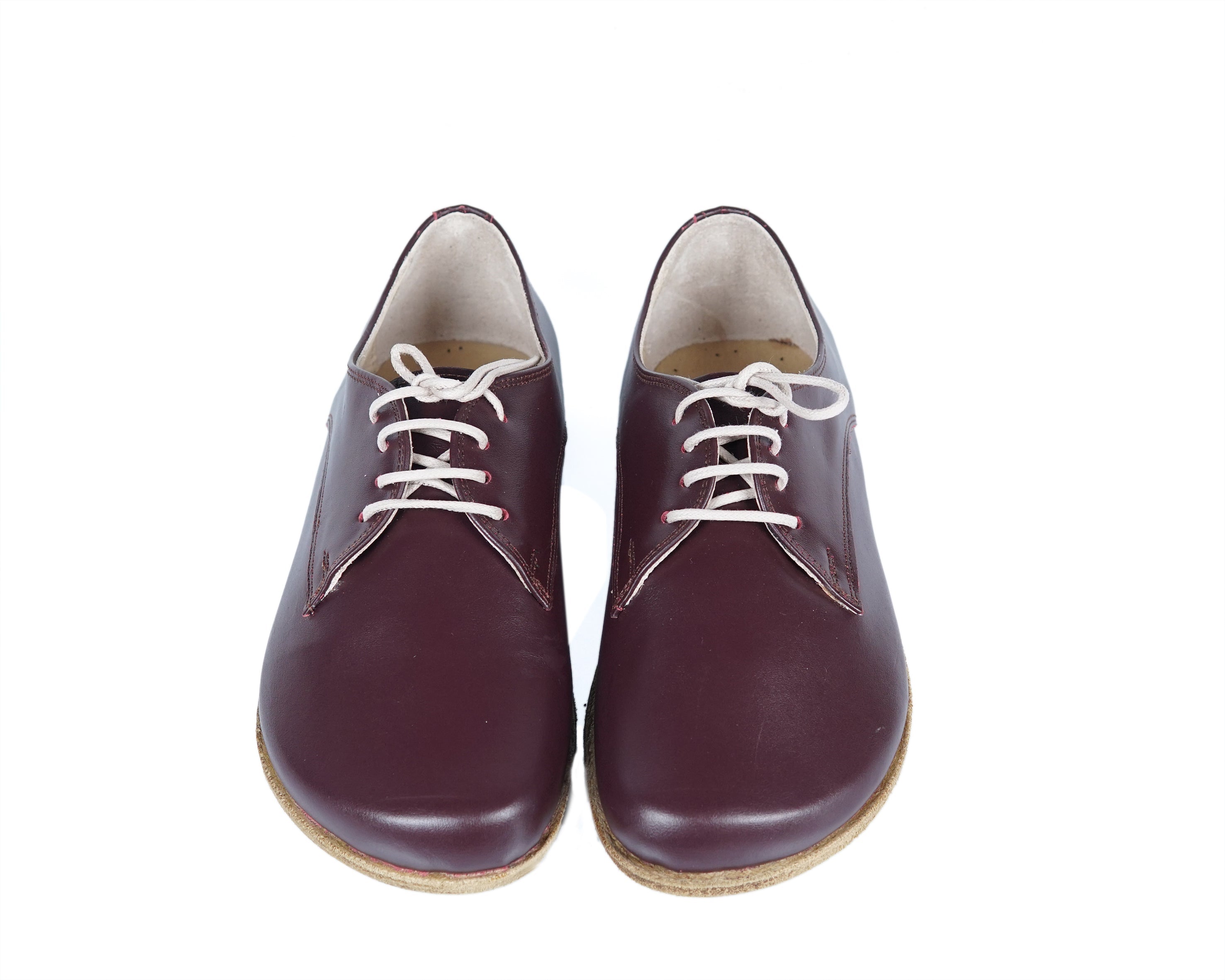Burgundy Oxford Wide Barefoot Smooth Leather Handmade Classic Shoes 