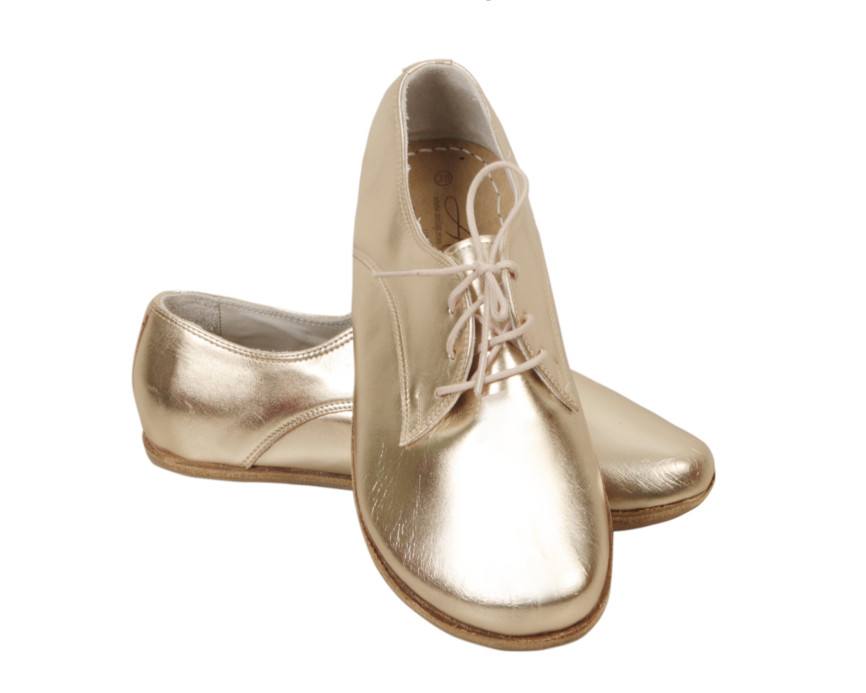 Gold Oxford Wide Barefoot Smooth Leather Handmade Classic Shoes 