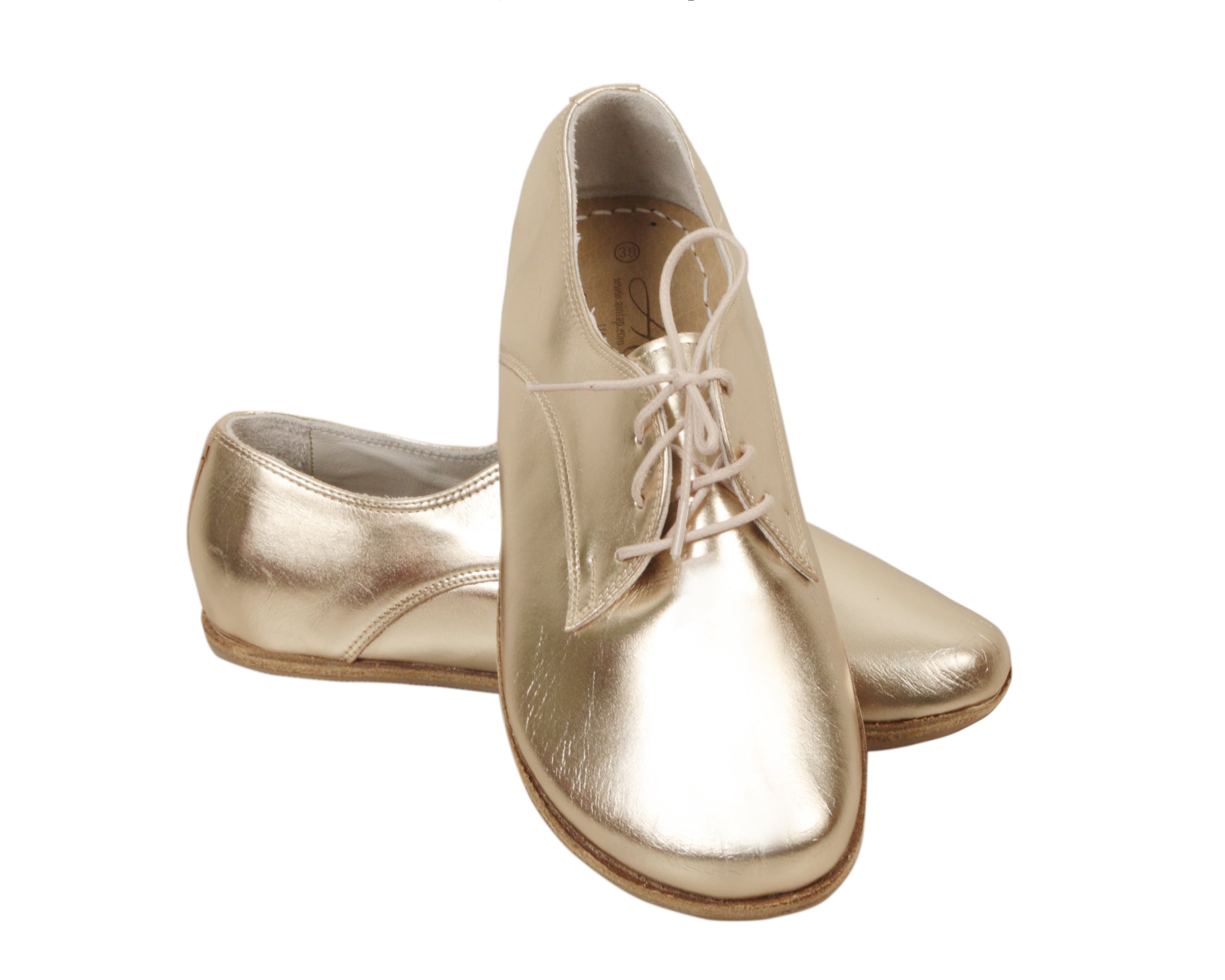 Gold Oxford Wide Barefoot Smooth Leather Handmade Classic Shoes