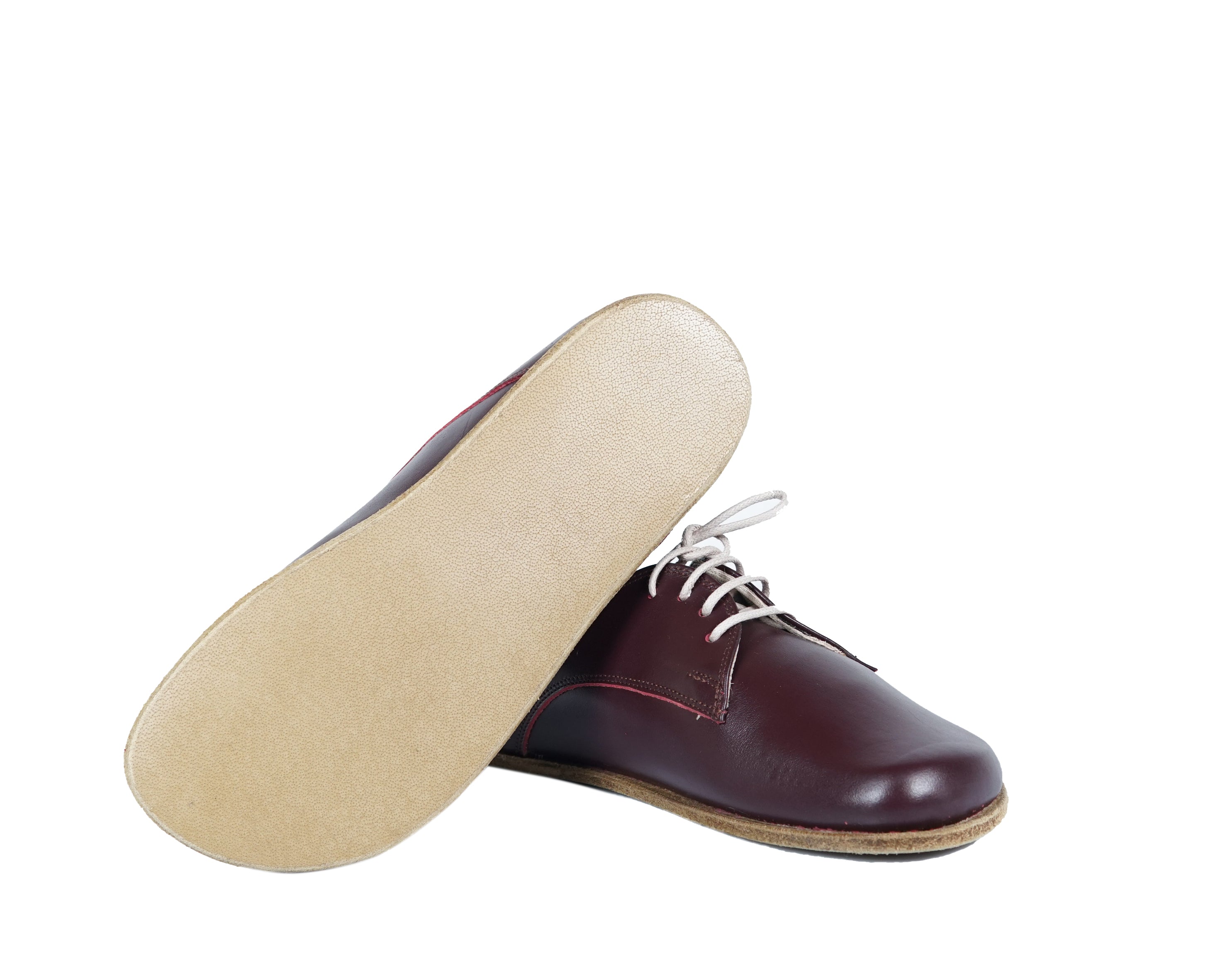 Burgundy Oxford Wide Barefoot Smooth Leather Handmade Classic Shoes 