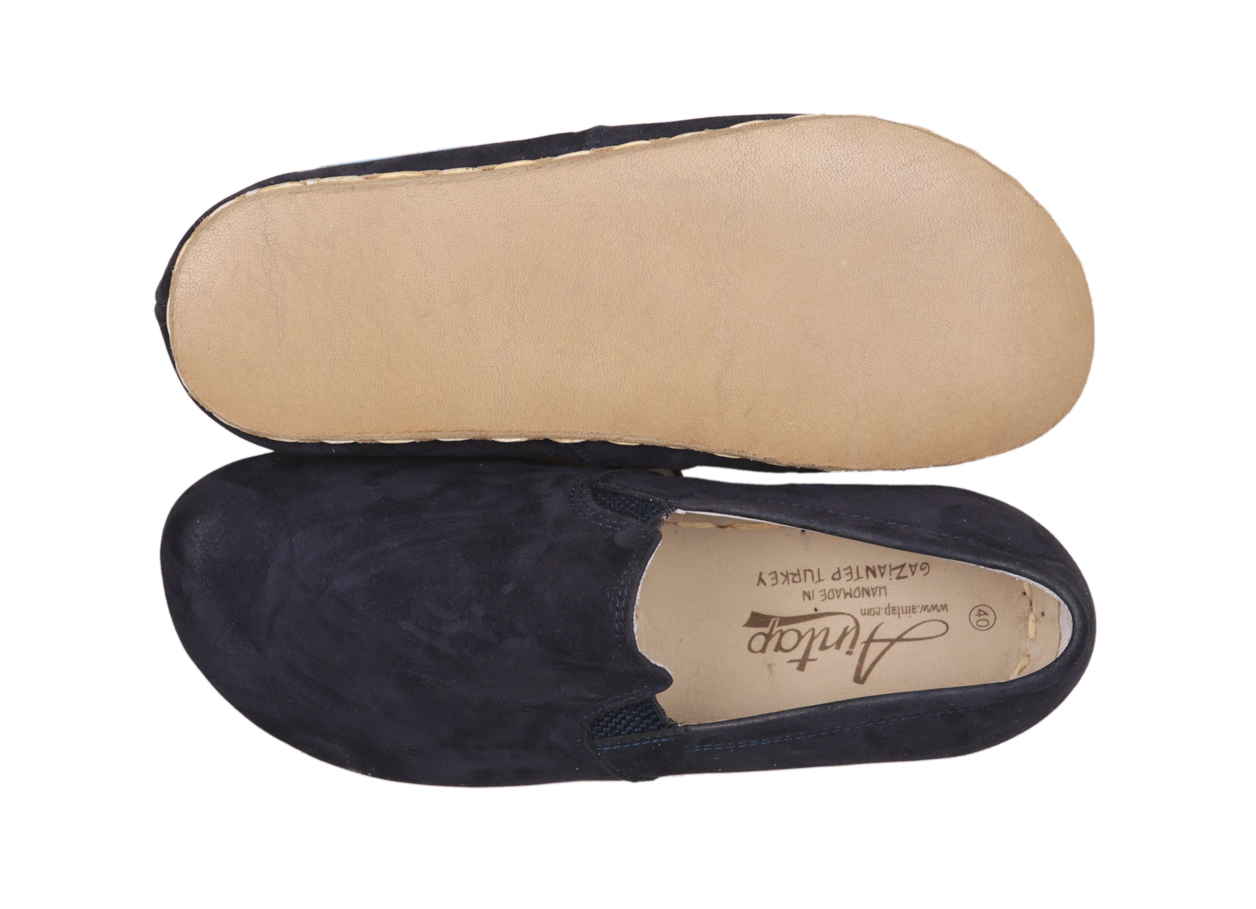 Navy Blue Slip-On Wide Barefoot Nubuck Leather Handmade Sport Shoes