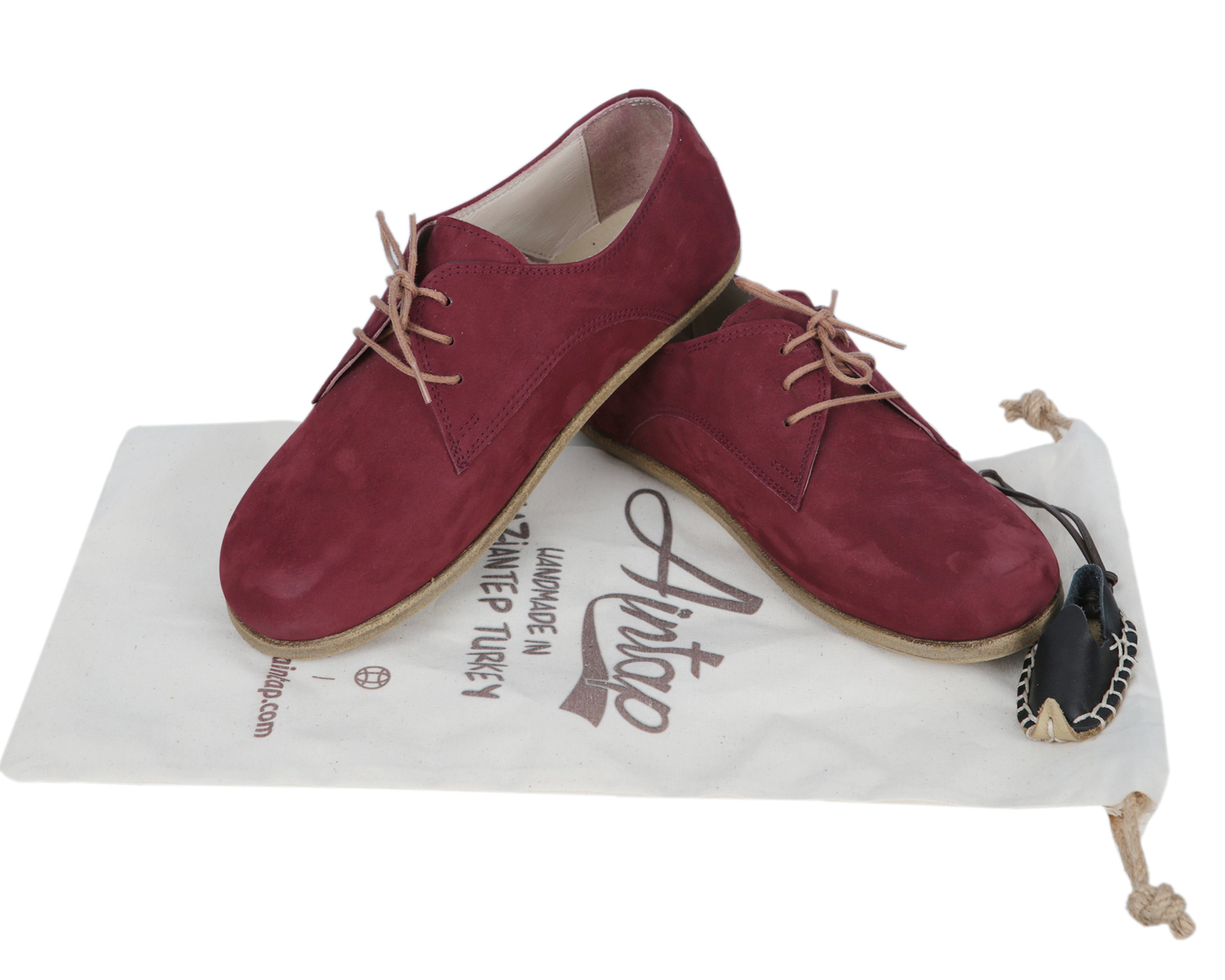 Red Oxford Wide Barefoot Nubuck Leather Handmade Classic Shoes 