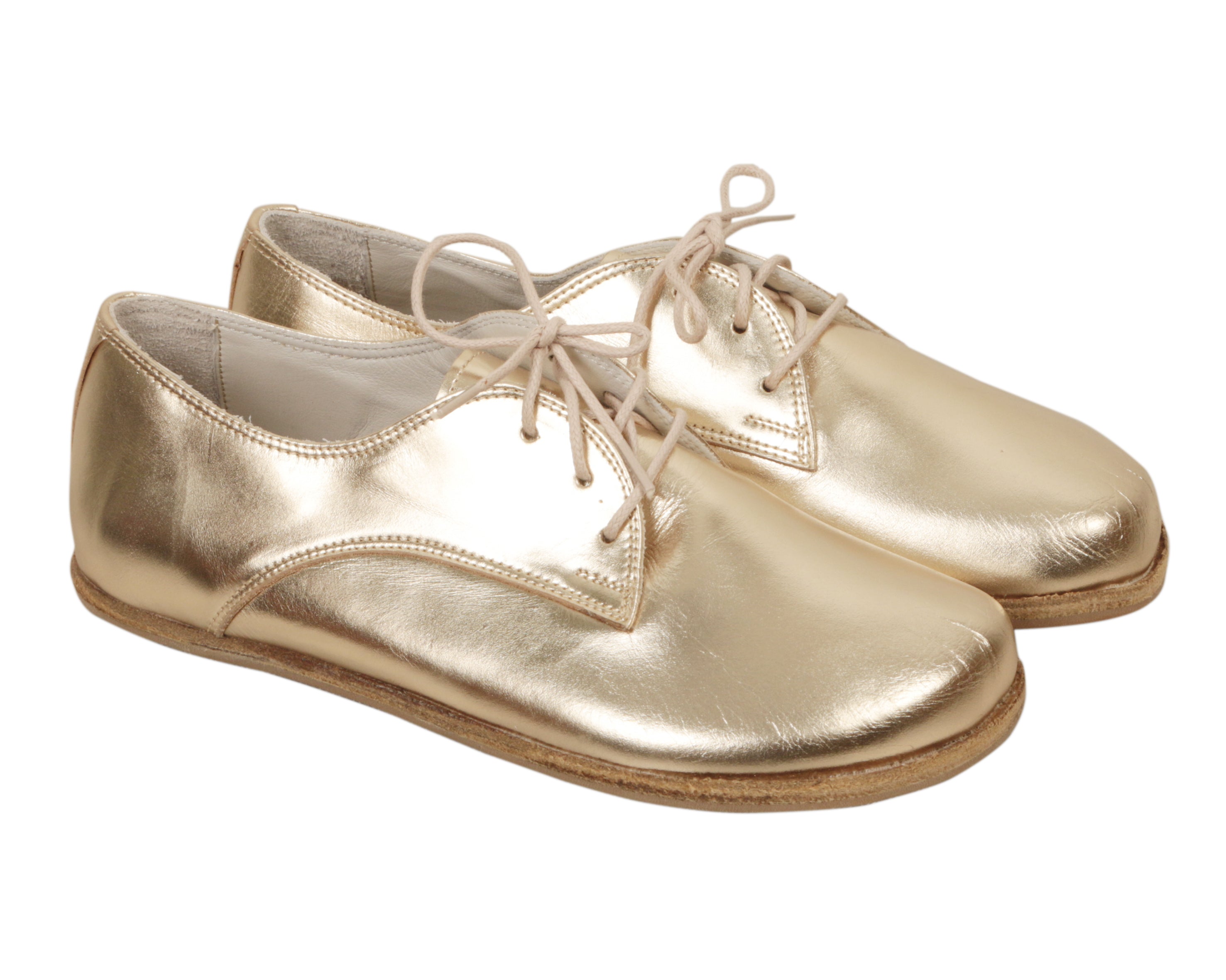Gold Oxford Wide Barefoot Smooth Leather Handmade Classic Shoes 