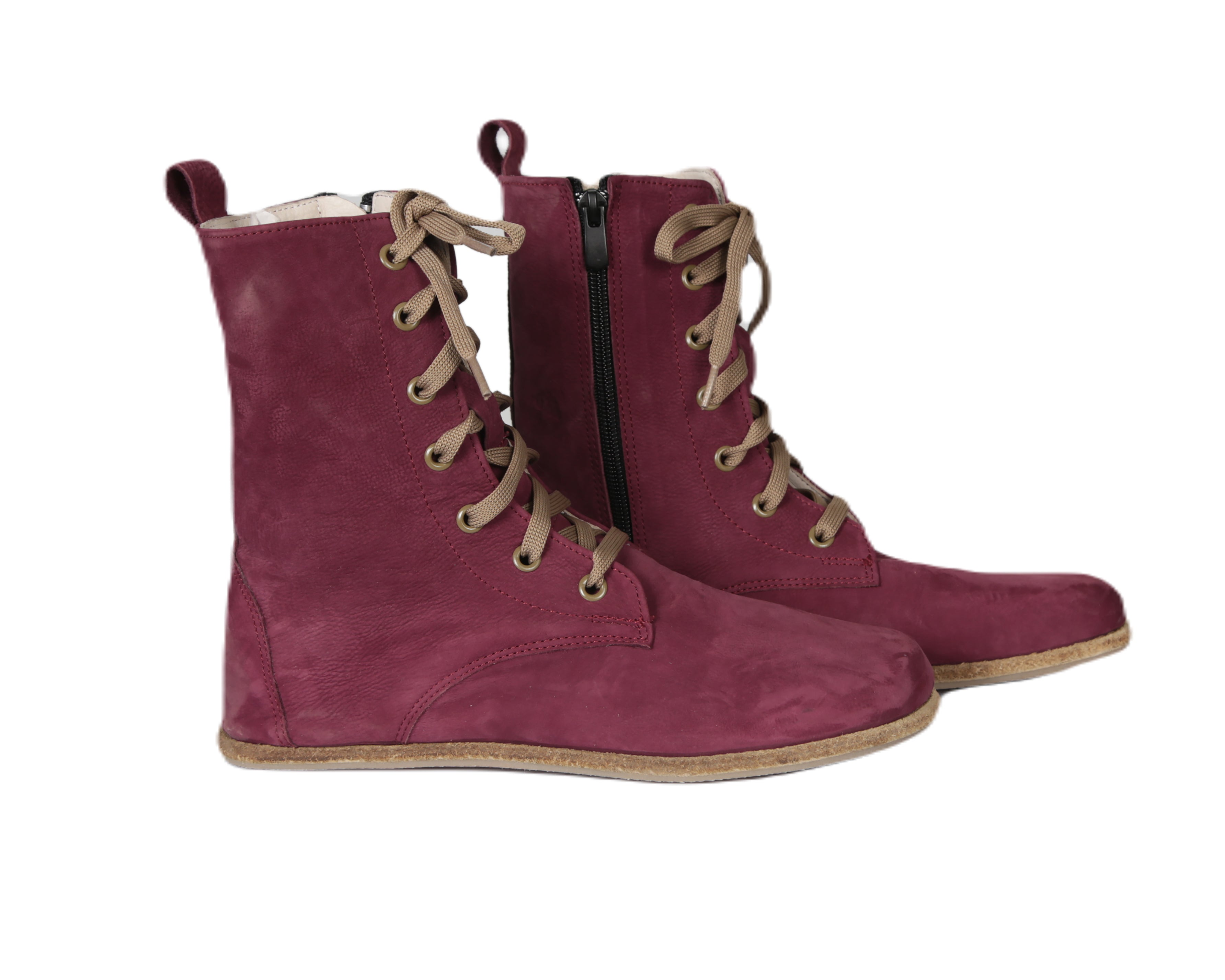 Burgundy Long Boots Wide Barefoot Nubuck Leather Handmade Shoes 