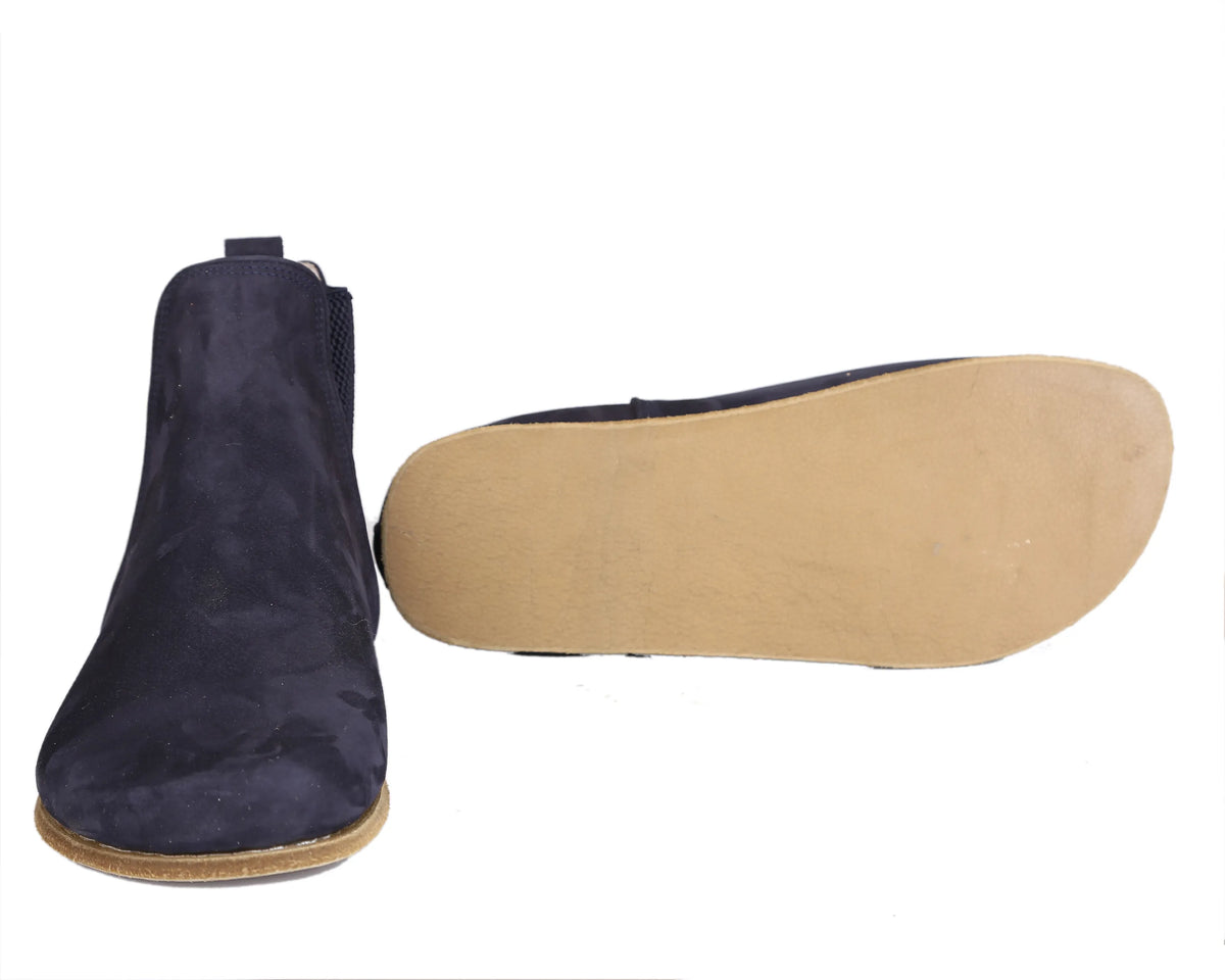 Nubuck Barefoot Chelsea Boots Shoes – Classic Sole — Leather Sole – Navy Blue
