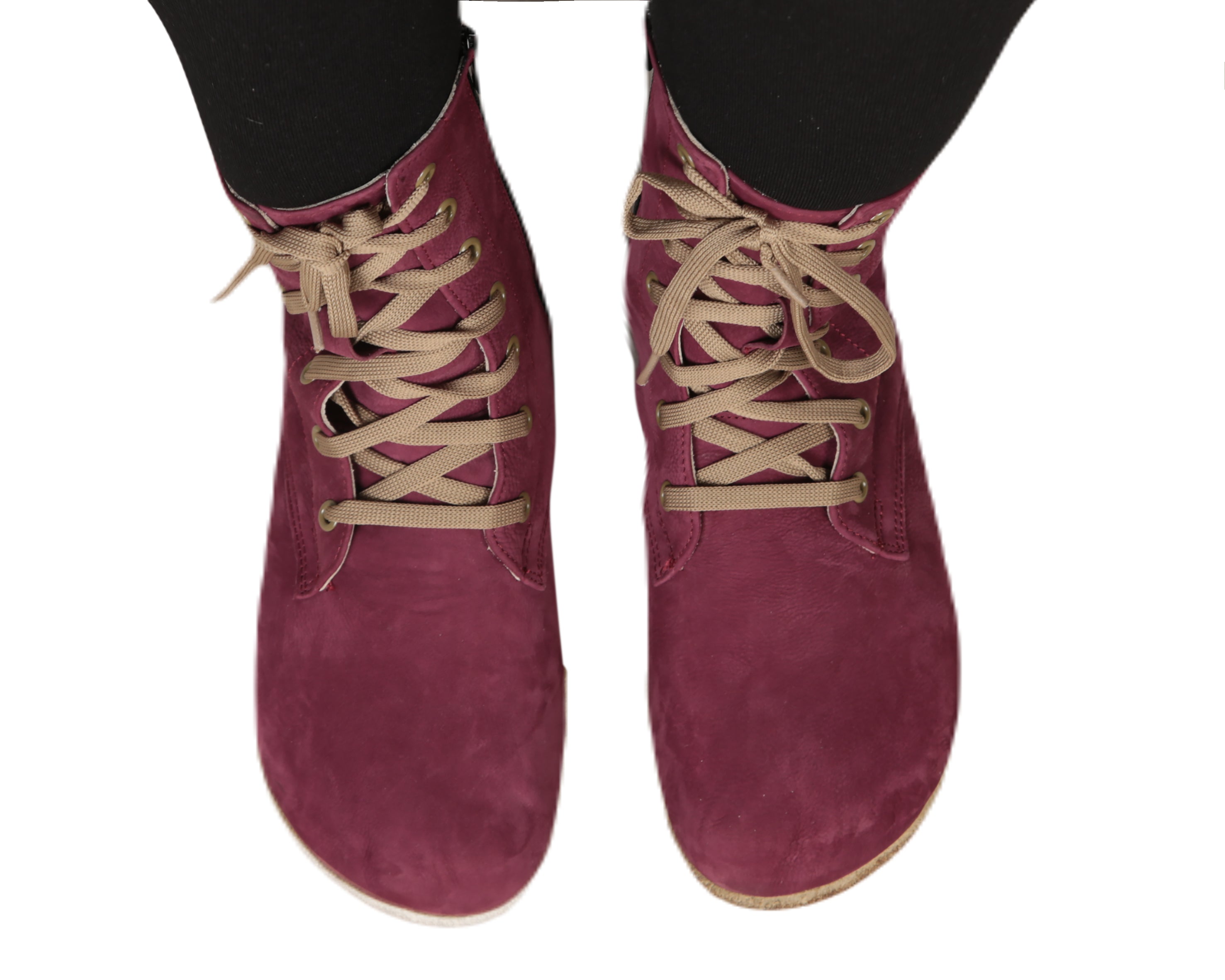 Burgundy Long Boots Wide Barefoot Nubuck Leather Handmade Shoes