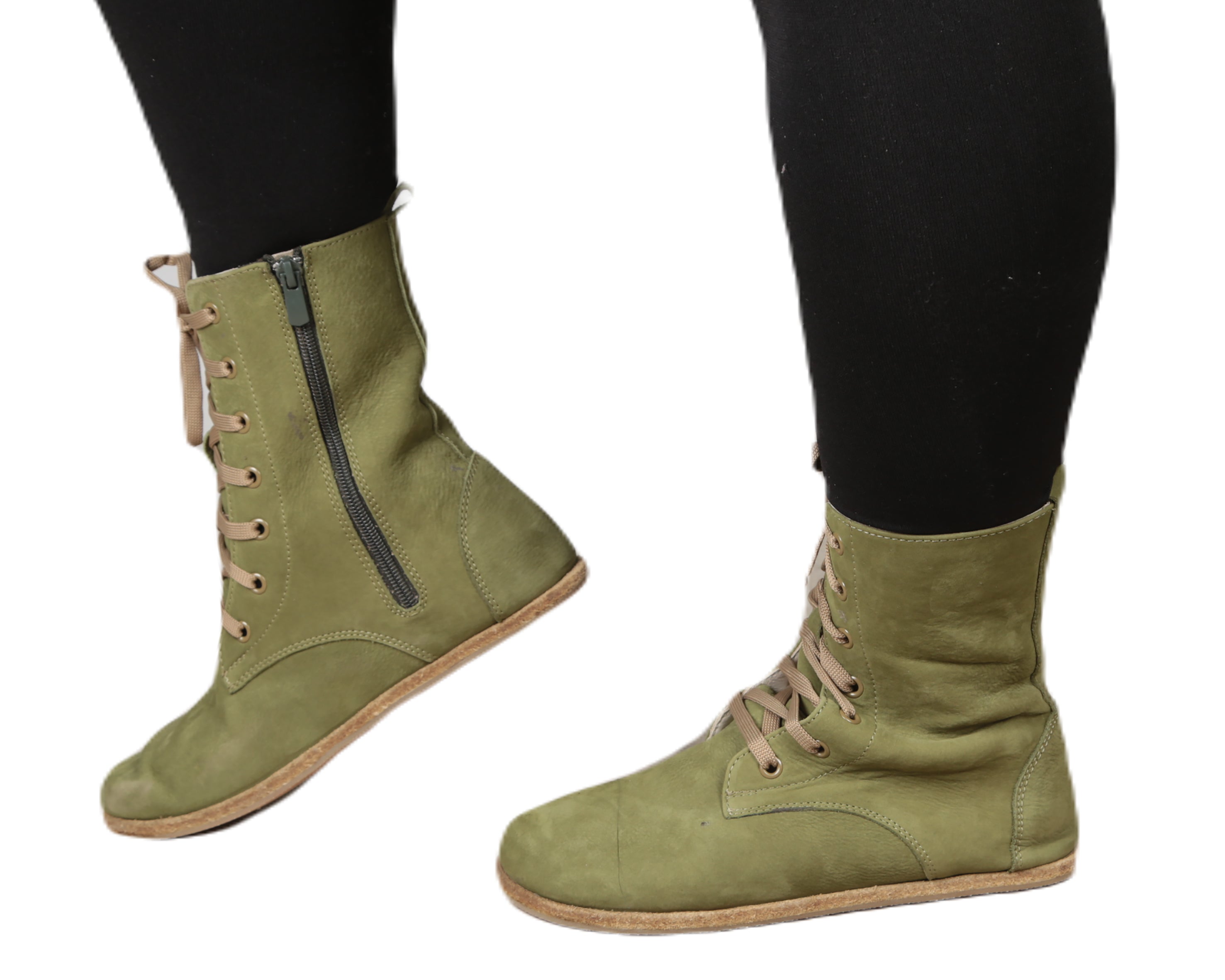 Green Long Boots Wide Barefoot Nubuck Leather Handmade Shoes